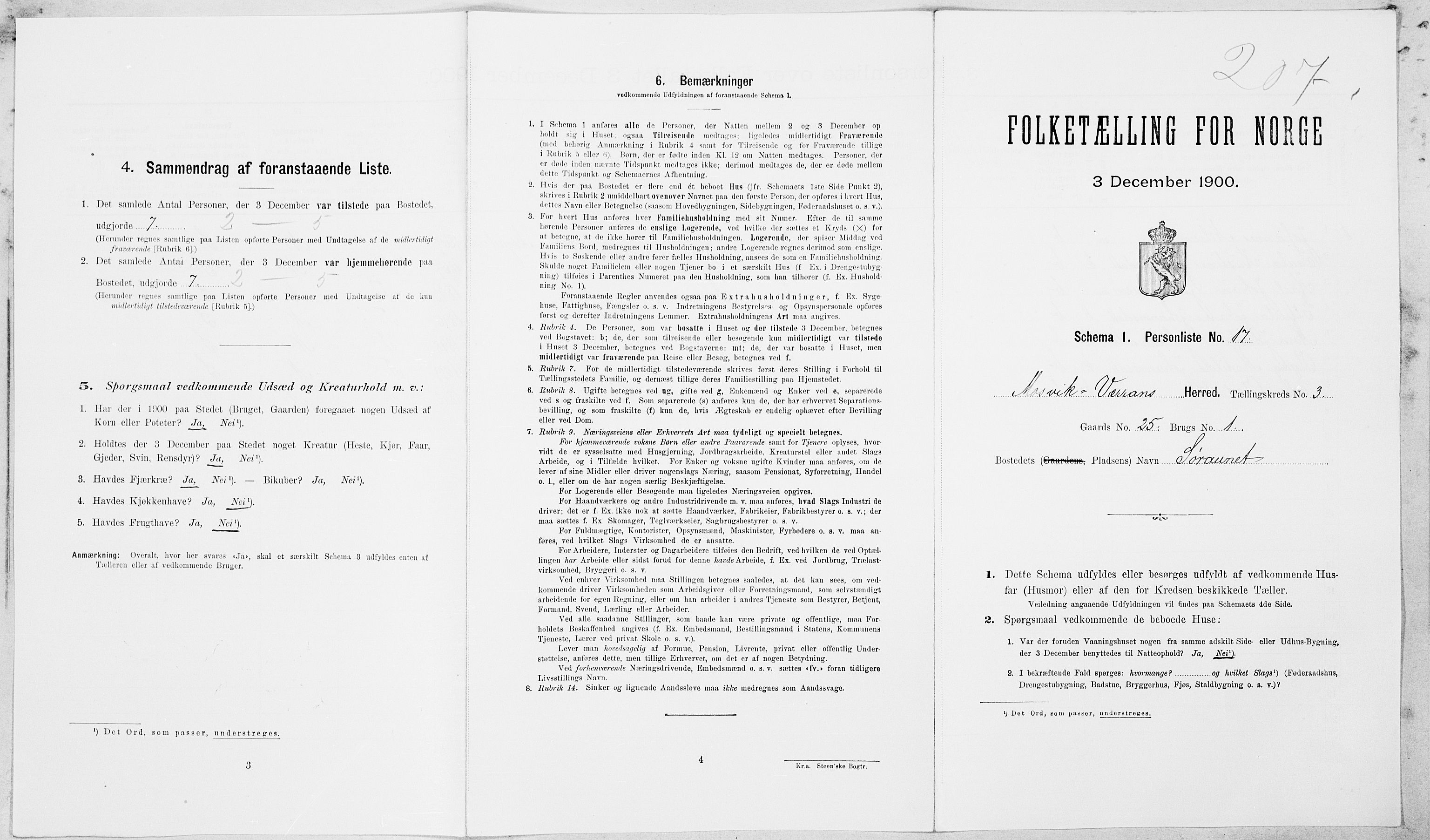 SAT, Folketelling 1900 for 1723 Mosvik og Verran herred, 1900, s. 301