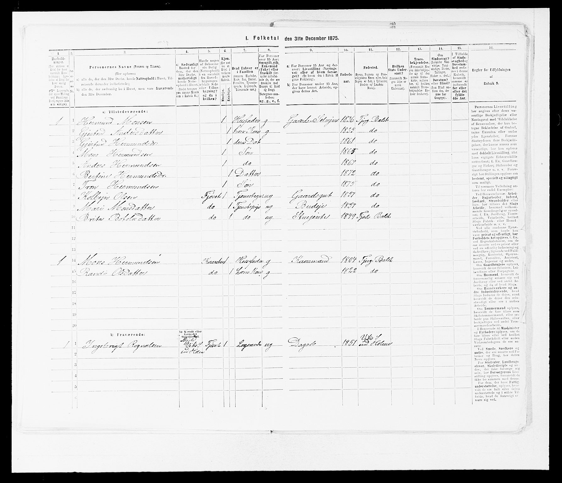 SAB, Folketelling 1875 for 1418P Balestrand prestegjeld, 1875, s. 226