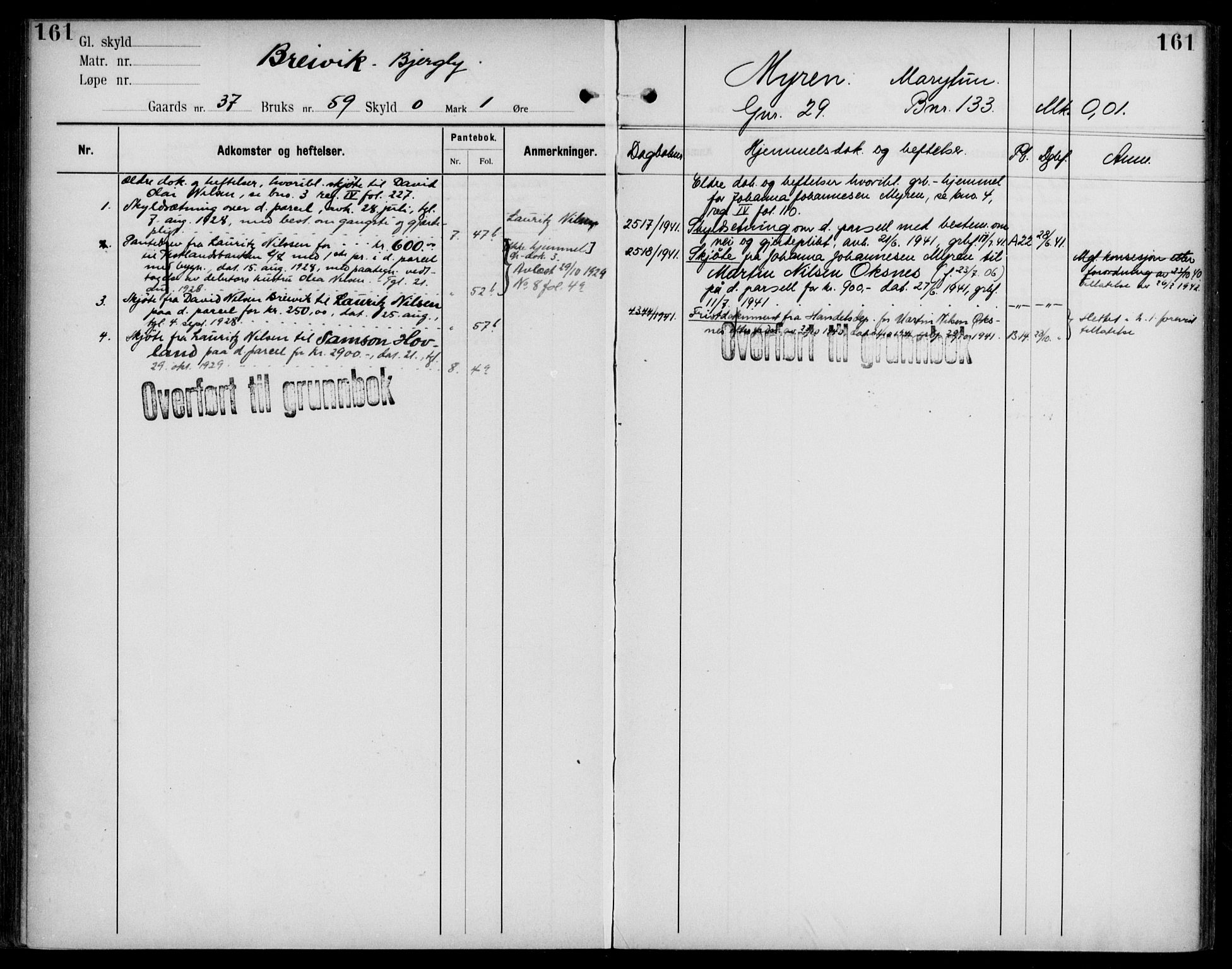 Midhordland sorenskriveri, AV/SAB-A-3001/1/G/Ga/Gab/L0108: Panteregister nr. II.A.b.108, s. 161