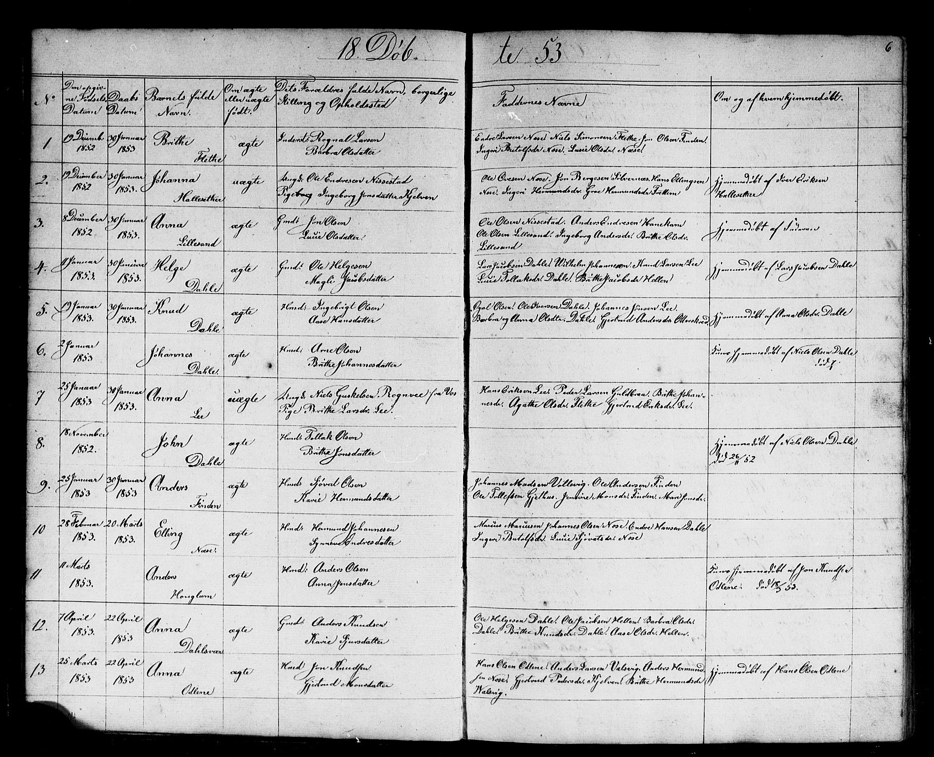 Vik sokneprestembete, AV/SAB-A-81501/H/Hab/Habb/L0001: Klokkerbok nr. B 1, 1847-1877, s. 6