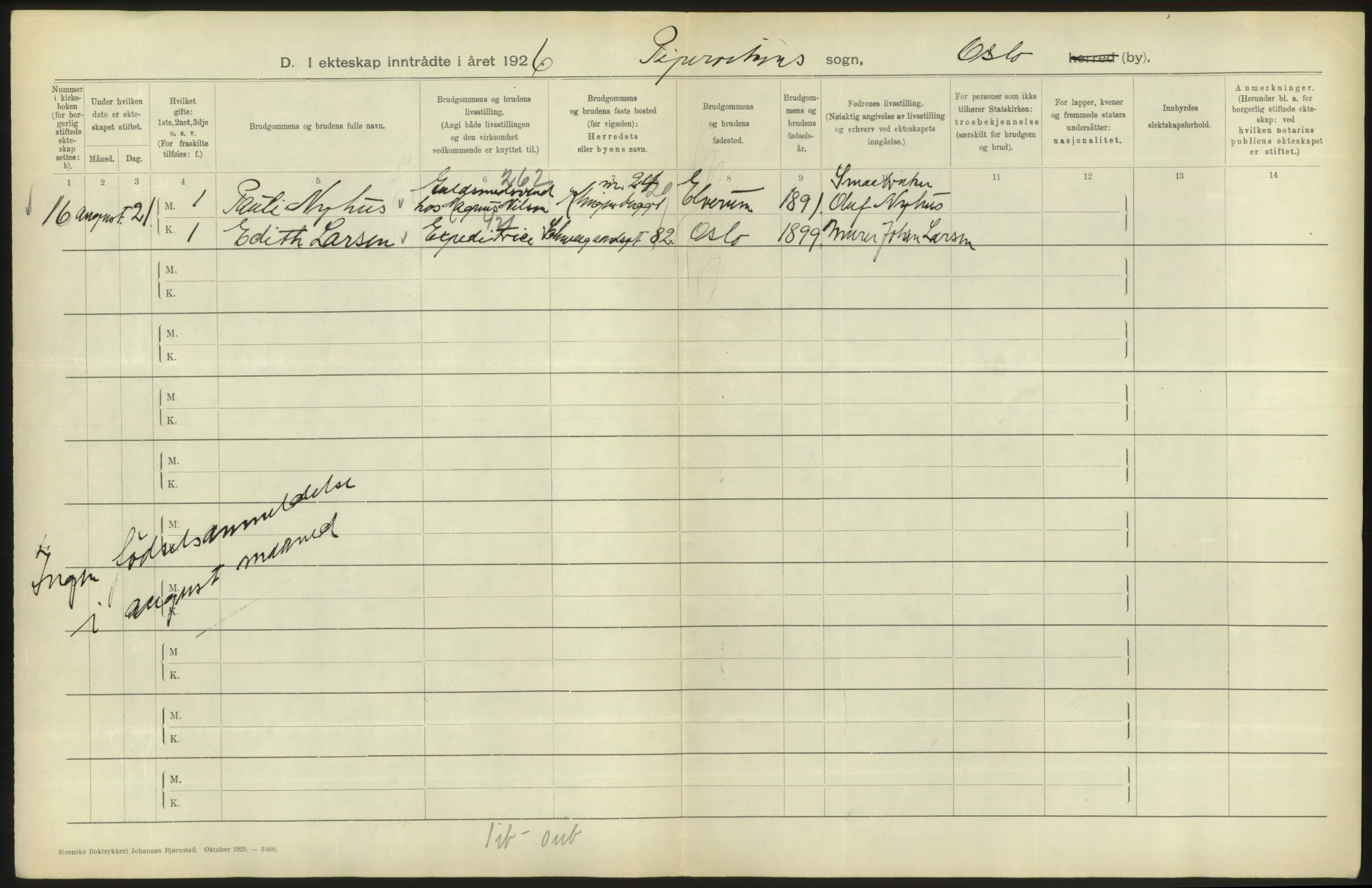 Statistisk sentralbyrå, Sosiodemografiske emner, Befolkning, AV/RA-S-2228/D/Df/Dfc/Dfcf/L0008: Oslo: Gifte, 1926, s. 762