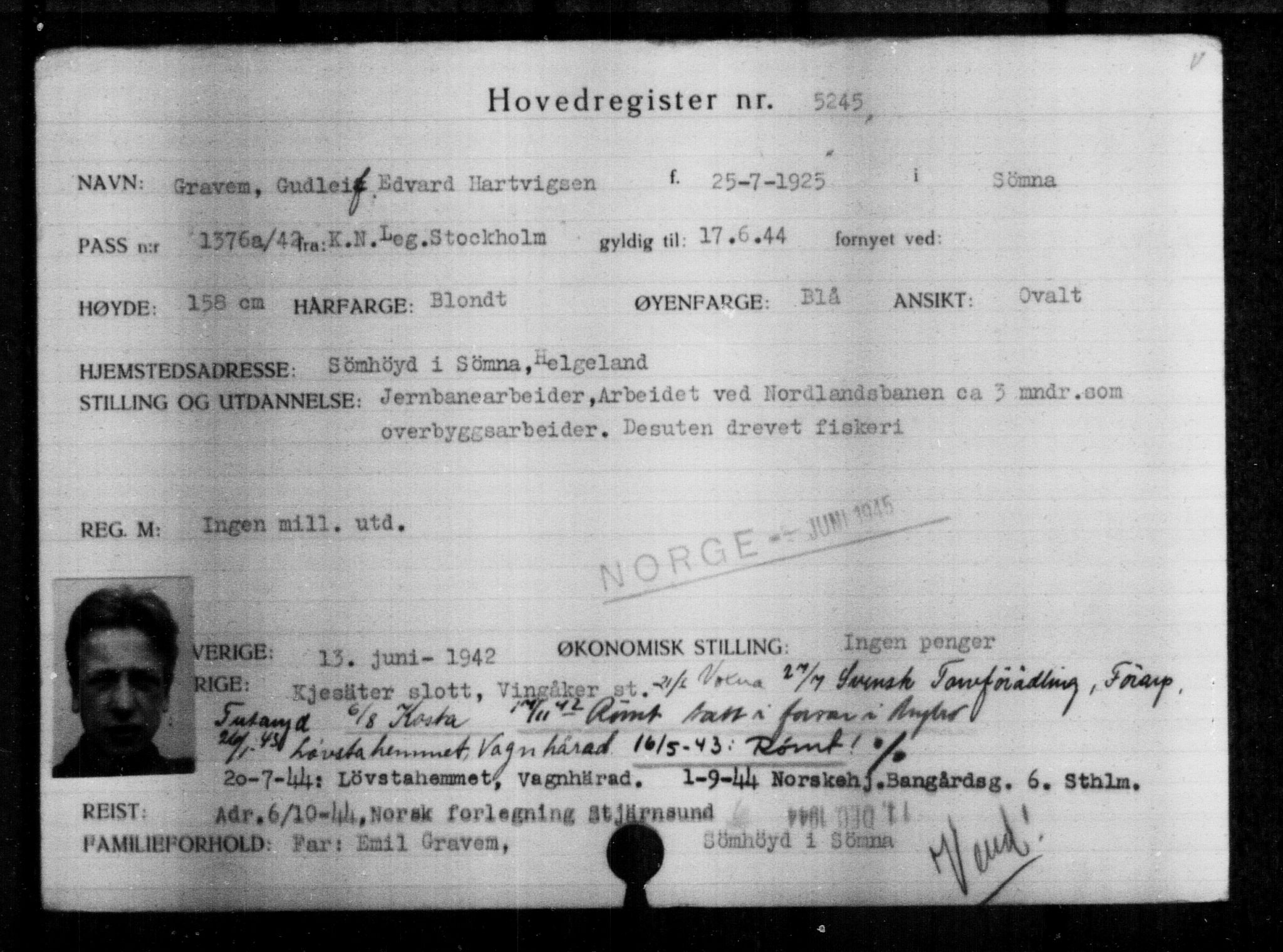 Utenriksstasjonene, Legasjonen i Stockholm, Flyktningkontoret, AV/RA-S-6753/V/Va/L0004: Kjesäterkartoteket, flyktninger med registreringsnr. 3496-6610, 1940-1945, s. 2009