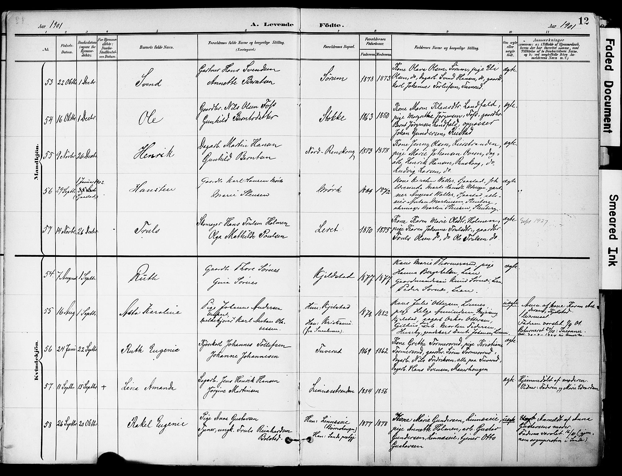 Lier kirkebøker, AV/SAKO-A-230/F/Fa/L0017: Ministerialbok nr. I 17, 1901-1908, s. 12