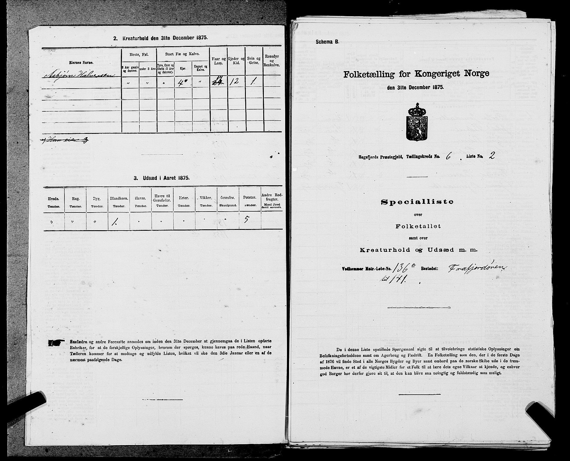 SAST, Folketelling 1875 for 1128P Høgsfjord prestegjeld, 1875, s. 540