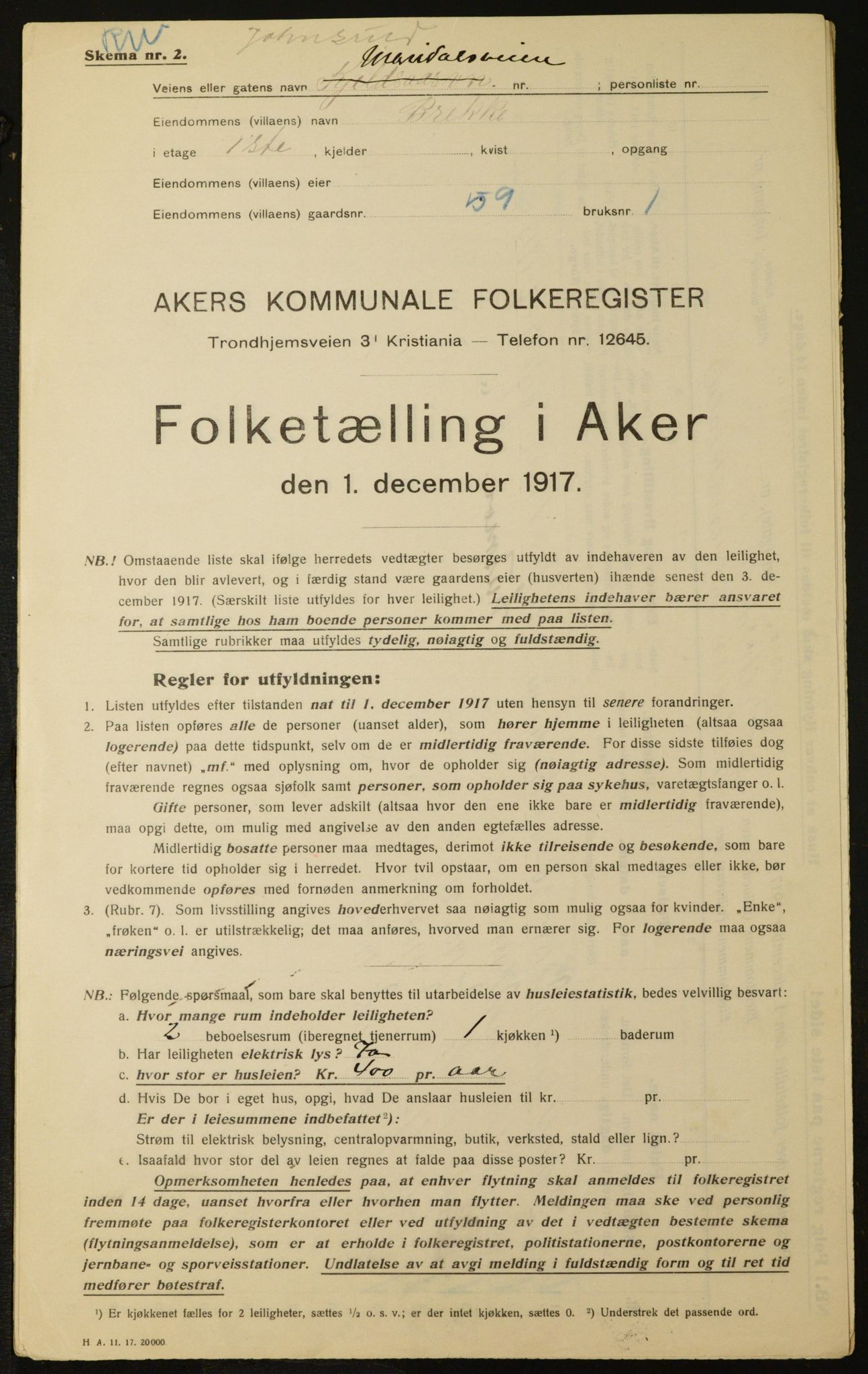 OBA, Kommunal folketelling 1.12.1917 for Aker, 1917, s. 11032