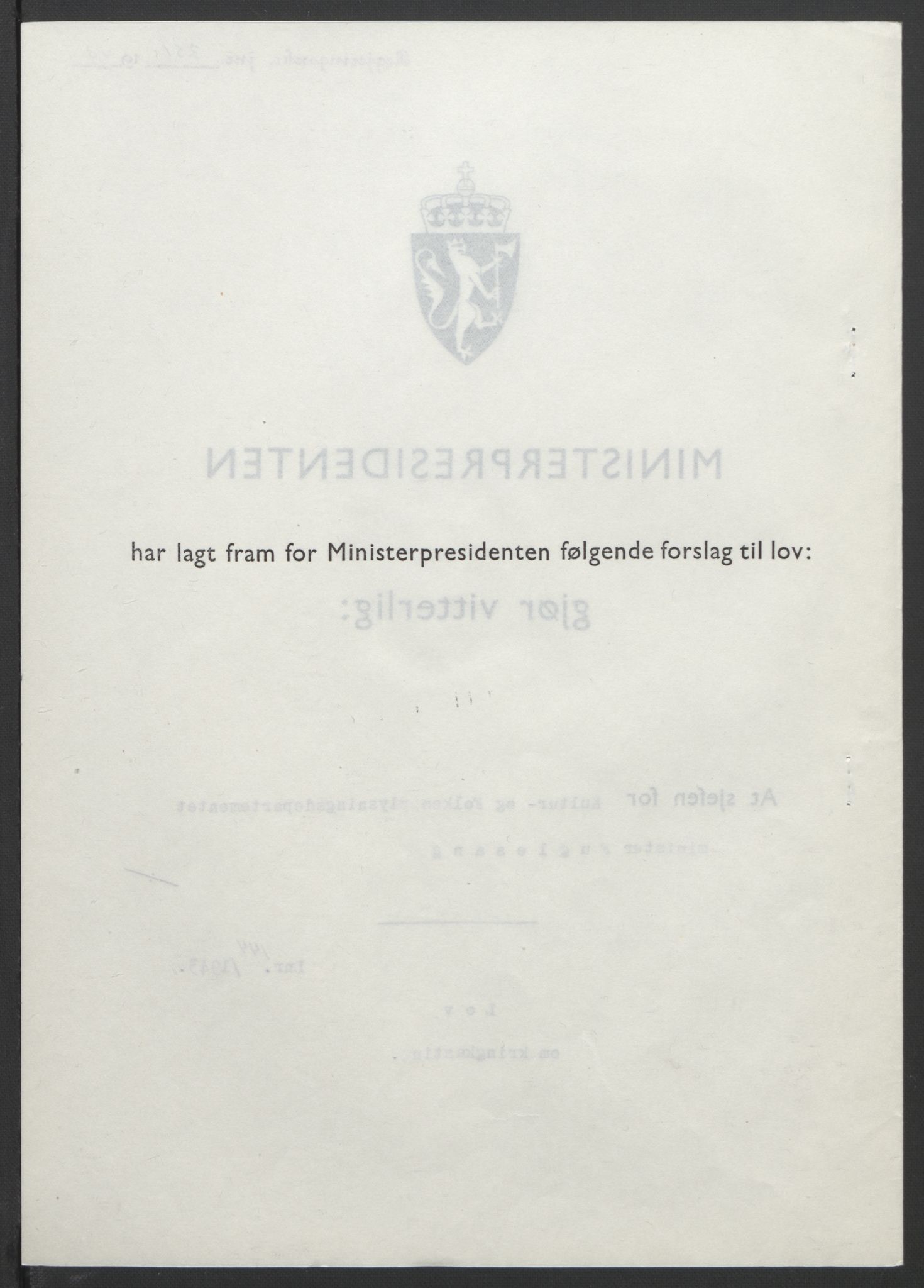 NS-administrasjonen 1940-1945 (Statsrådsekretariatet, de kommisariske statsråder mm), RA/S-4279/D/Db/L0099: Lover, 1943, s. 670