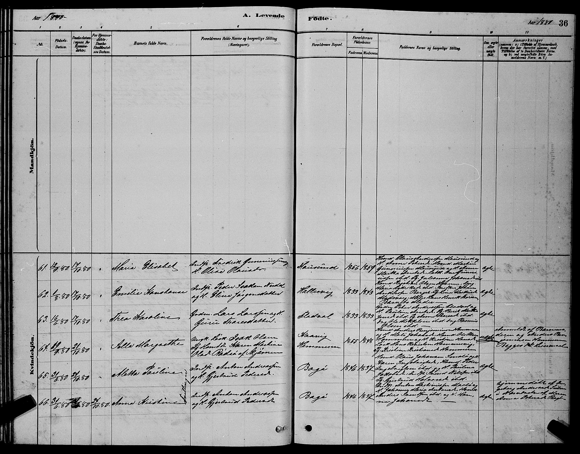 Ministerialprotokoller, klokkerbøker og fødselsregistre - Sør-Trøndelag, SAT/A-1456/640/L0585: Klokkerbok nr. 640C03, 1878-1891, s. 36