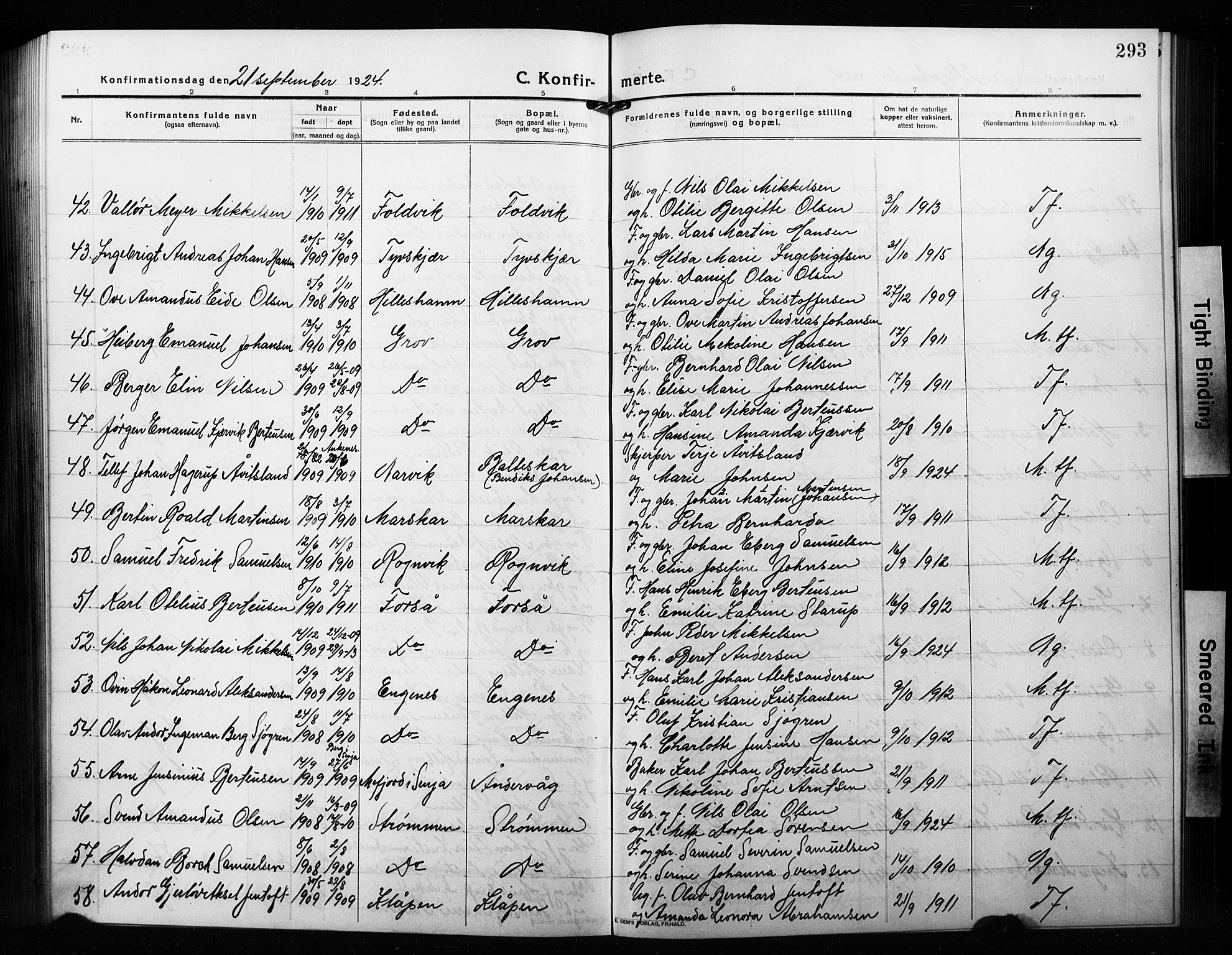 Ibestad sokneprestembete, AV/SATØ-S-0077/H/Ha/Hab/L0010klokker: Klokkerbok nr. 10, 1915-1929, s. 293