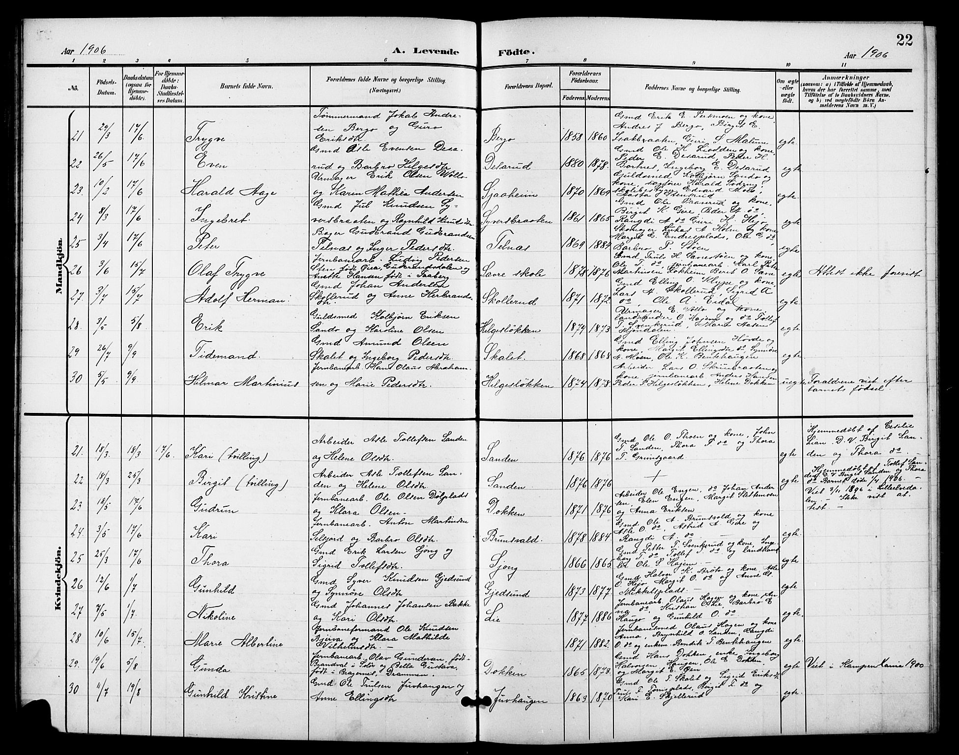 Nes kirkebøker, AV/SAKO-A-236/G/Ga/L0004: Klokkerbok nr. I 4, 1900-1925, s. 22