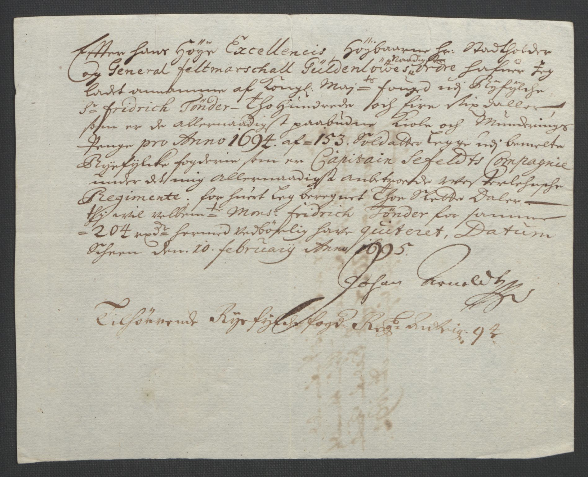 Rentekammeret inntil 1814, Reviderte regnskaper, Fogderegnskap, AV/RA-EA-4092/R47/L2857: Fogderegnskap Ryfylke, 1694-1696, s. 99