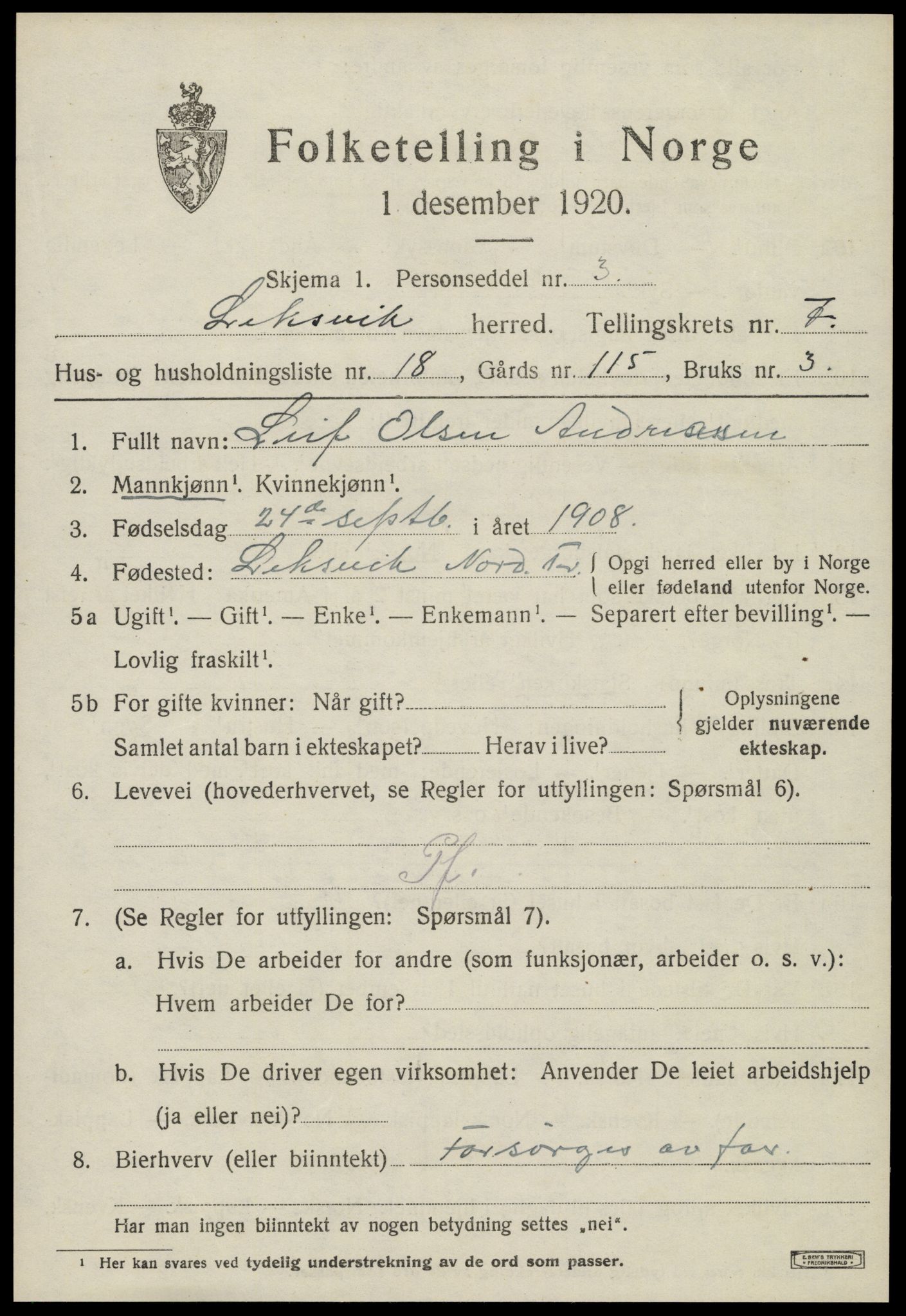 SAT, Folketelling 1920 for 1718 Leksvik herred, 1920, s. 6276