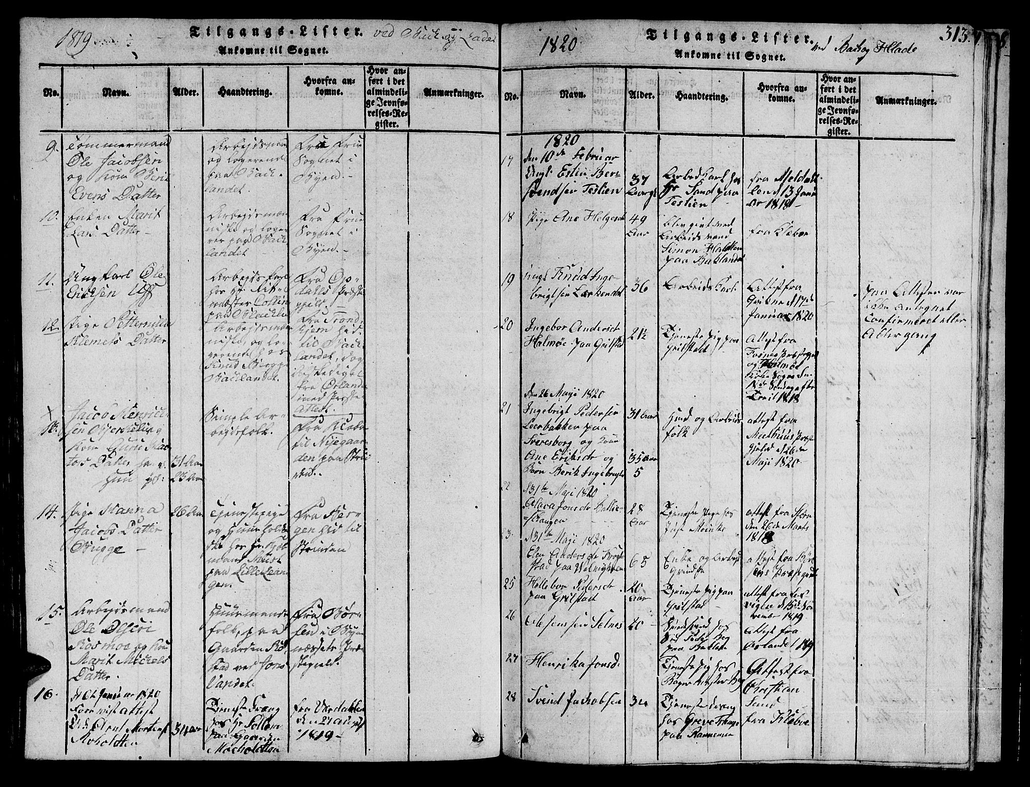 Ministerialprotokoller, klokkerbøker og fødselsregistre - Sør-Trøndelag, AV/SAT-A-1456/606/L0307: Klokkerbok nr. 606C03, 1817-1824, s. 313