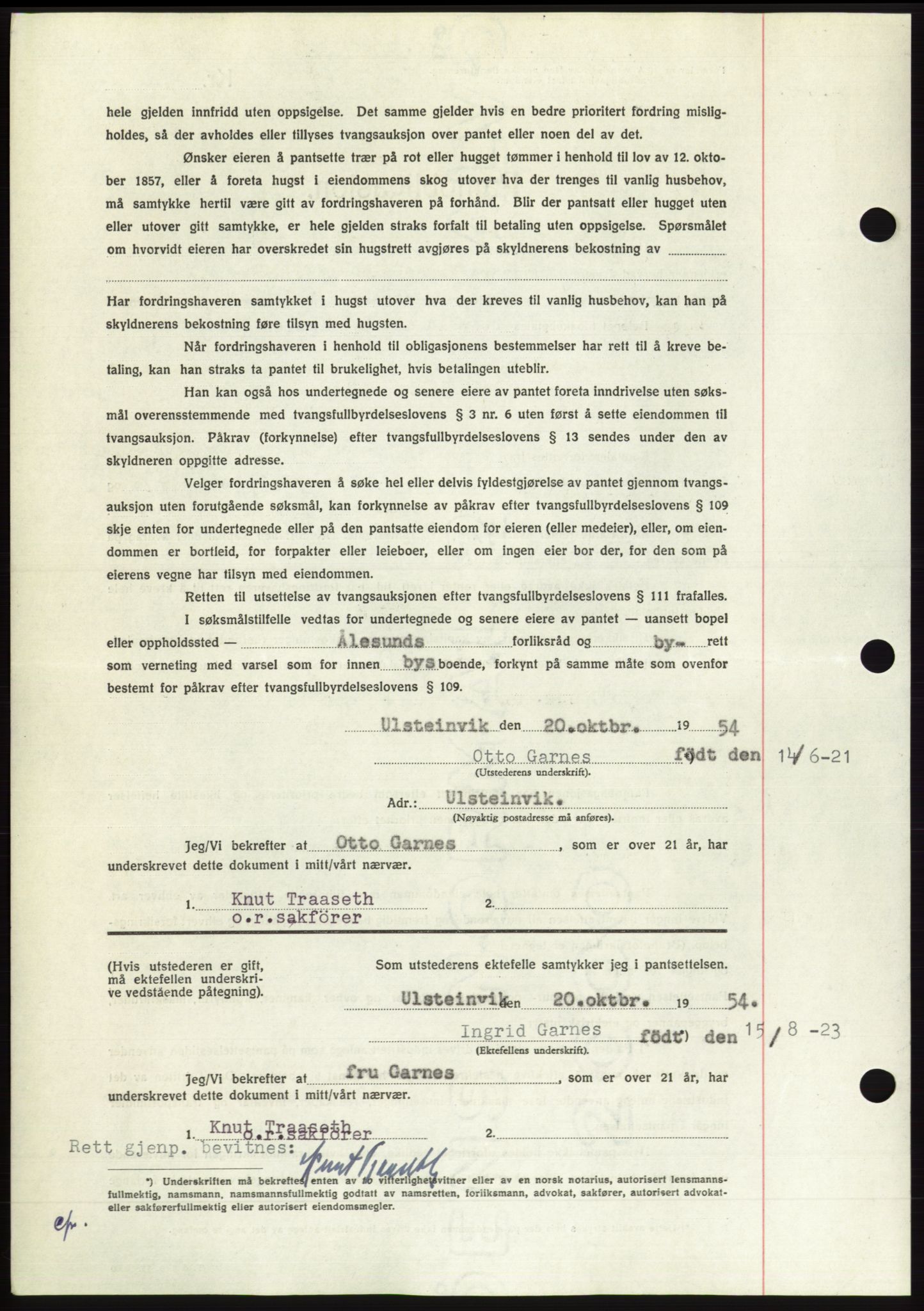 Søre Sunnmøre sorenskriveri, AV/SAT-A-4122/1/2/2C/L0126: Pantebok nr. 14B, 1954-1955, Dagboknr: 2783/1954