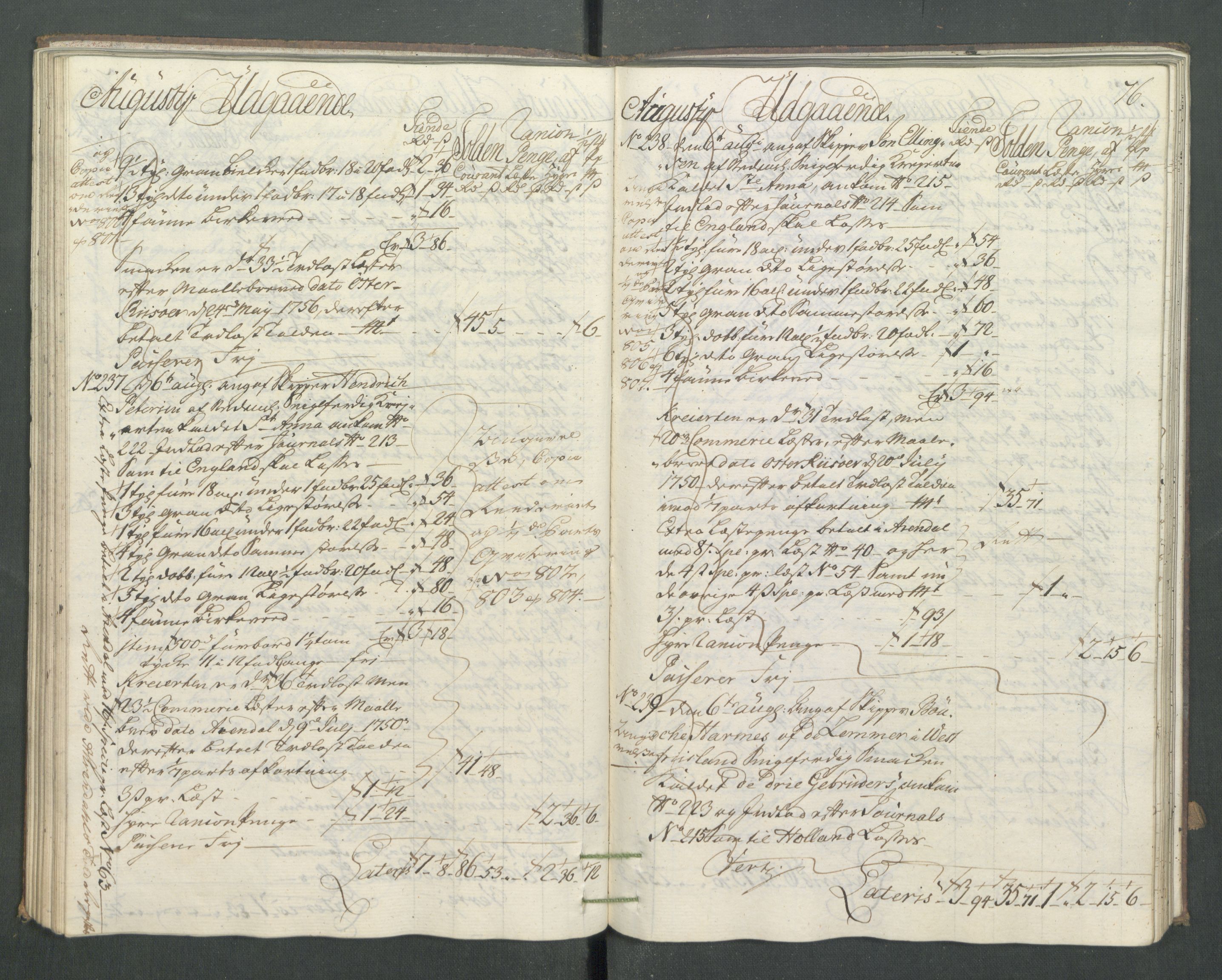 Generaltollkammeret, tollregnskaper, AV/RA-EA-5490/R14/L0025/0001: Tollregnskaper Øster-Risør / Utgående hovedtollbok, 1756, s. 75b-76a