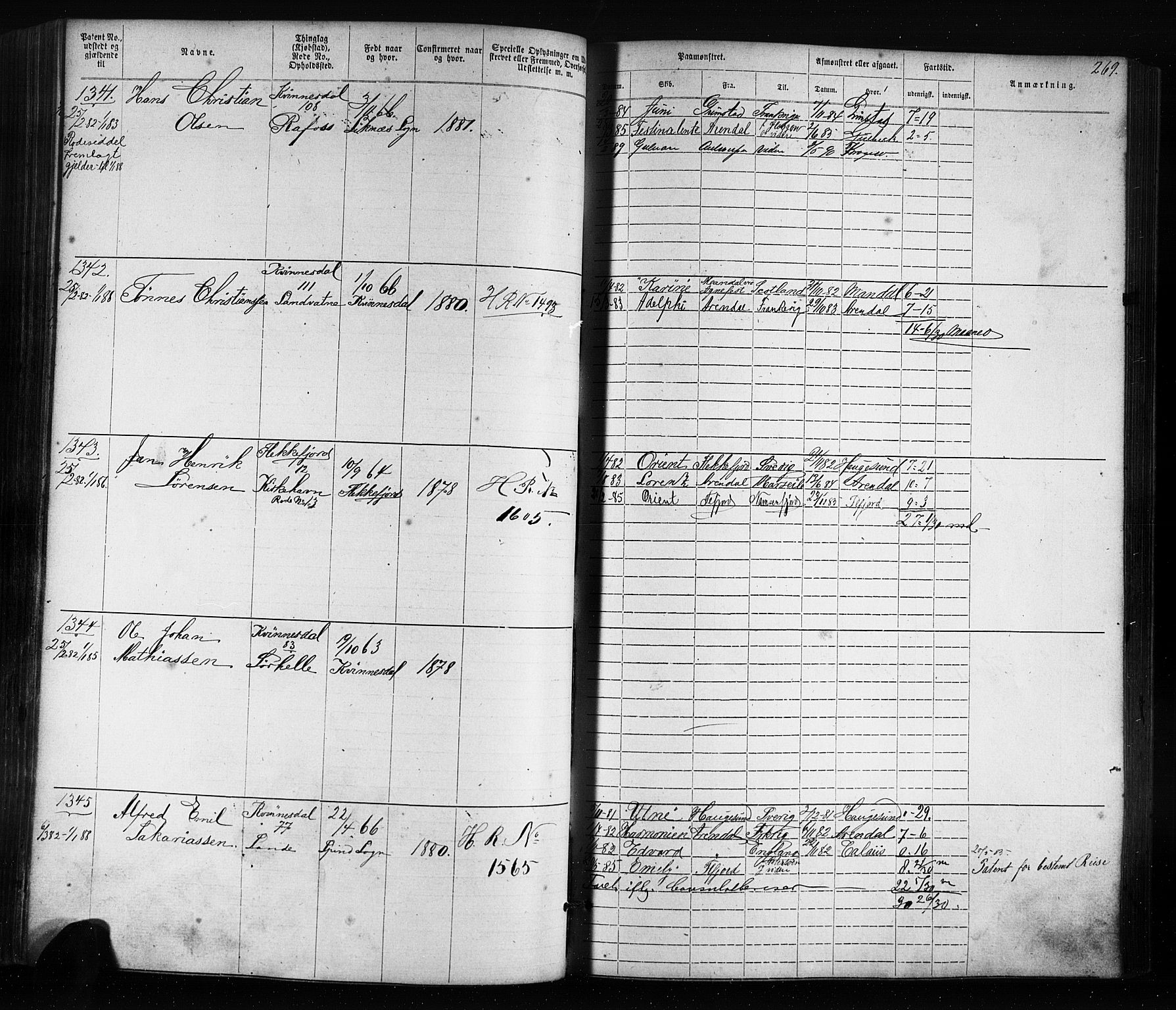 Flekkefjord mønstringskrets, AV/SAK-2031-0018/F/Fa/L0005: Annotasjonsrulle nr 1-1915 med register, Æ-2, 1868-1896, s. 292