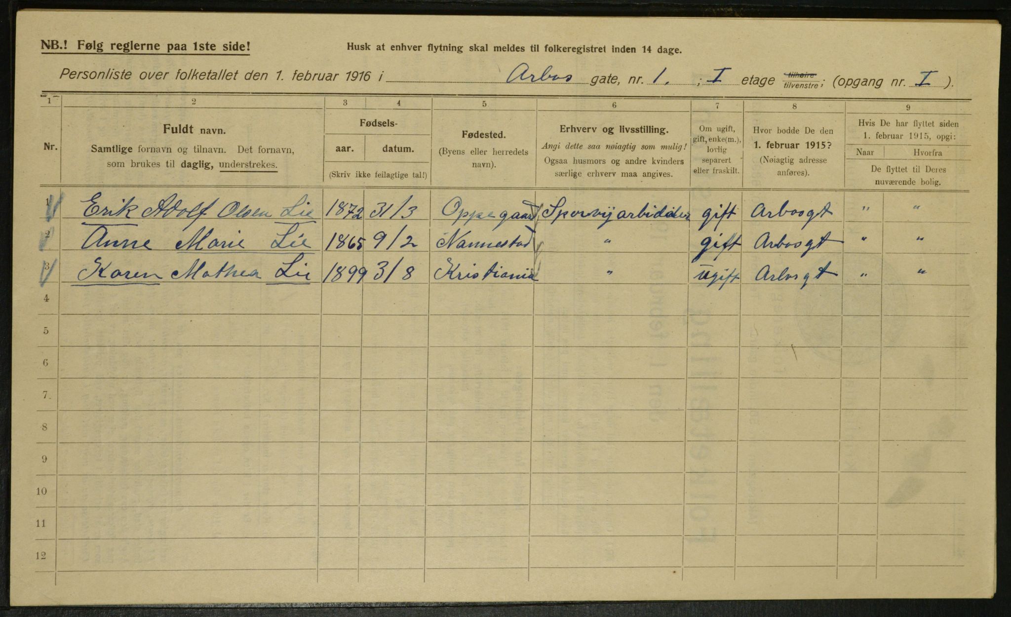 OBA, Kommunal folketelling 1.2.1916 for Kristiania, 1916, s. 1674