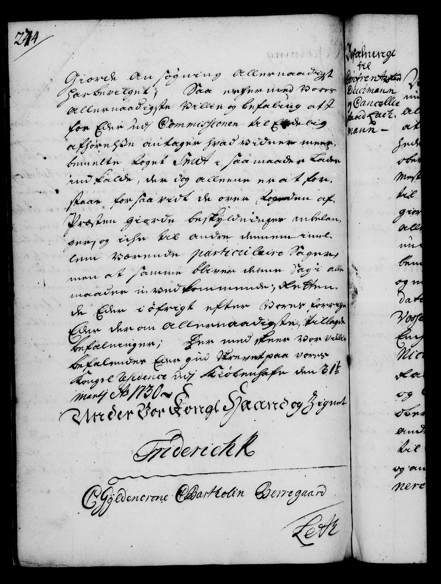 Rentekammeret, Kammerkanselliet, RA/EA-3111/G/Gg/Gga/L0003: Norsk ekspedisjonsprotokoll med register (merket RK 53.3), 1727-1734, s. 274