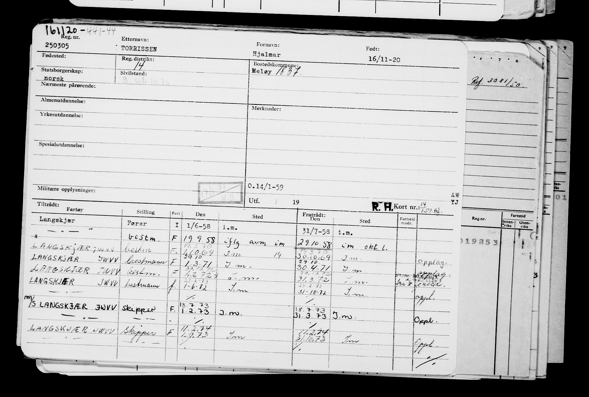 Direktoratet for sjømenn, AV/RA-S-3545/G/Gb/L0187: Hovedkort, 1920, s. 374