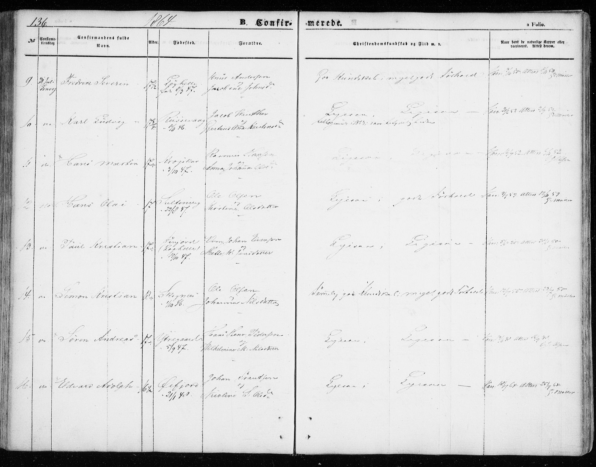 Lenvik sokneprestembete, SATØ/S-1310/H/Ha/Haa/L0007kirke: Ministerialbok nr. 7, 1855-1865, s. 136
