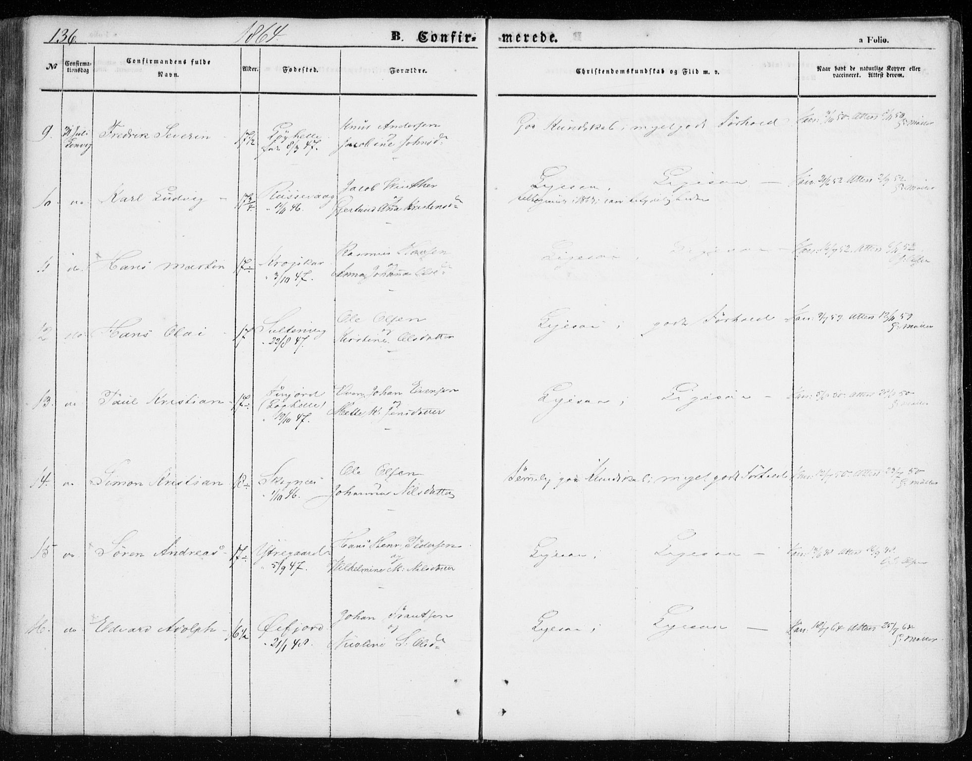 Lenvik sokneprestembete, AV/SATØ-S-1310/H/Ha/Haa/L0007kirke: Ministerialbok nr. 7, 1855-1865, s. 136