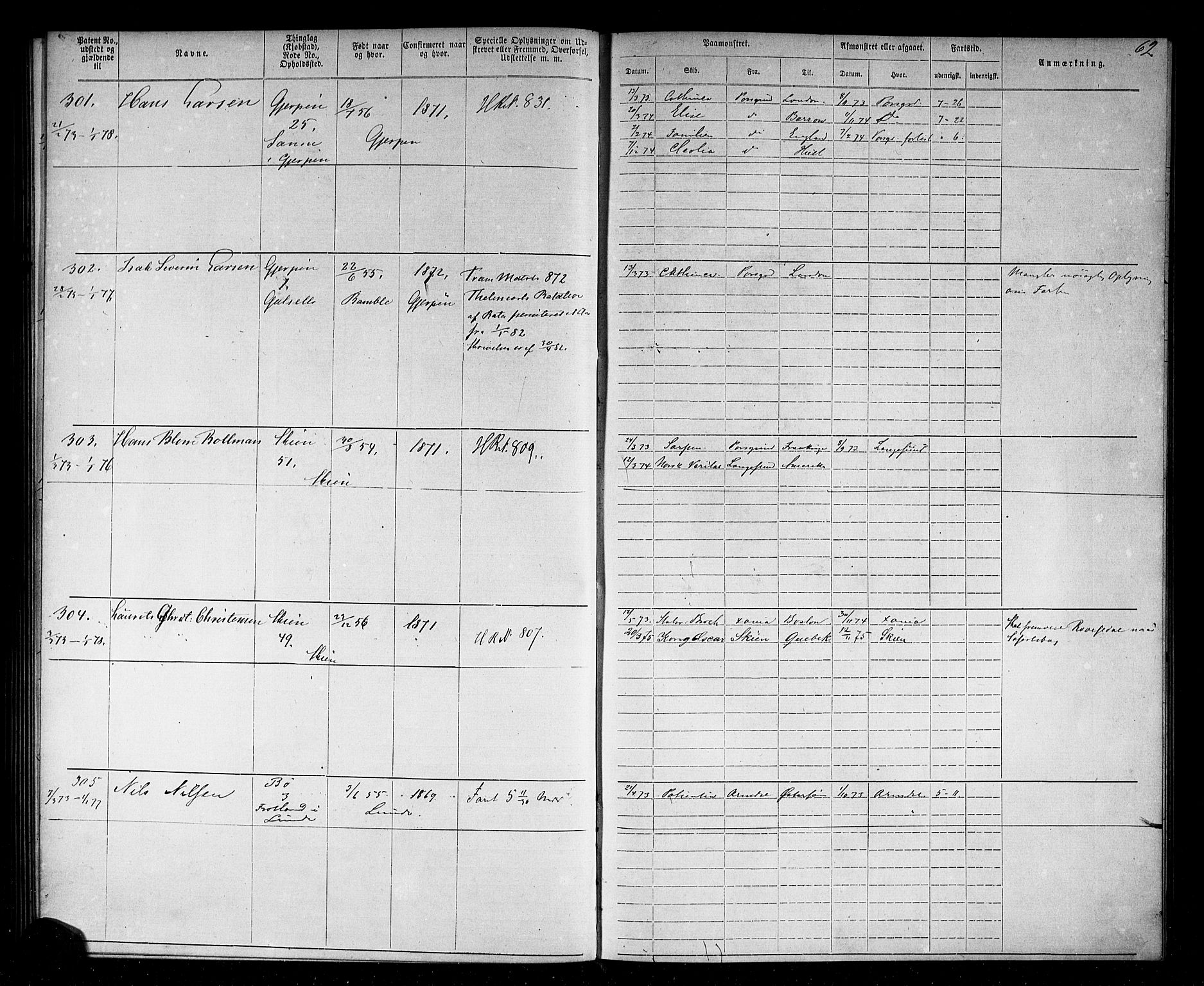 Skien innrulleringskontor, AV/SAKO-A-832/F/Fc/L0002: Annotasjonsrulle, 1868-1879, s. 63