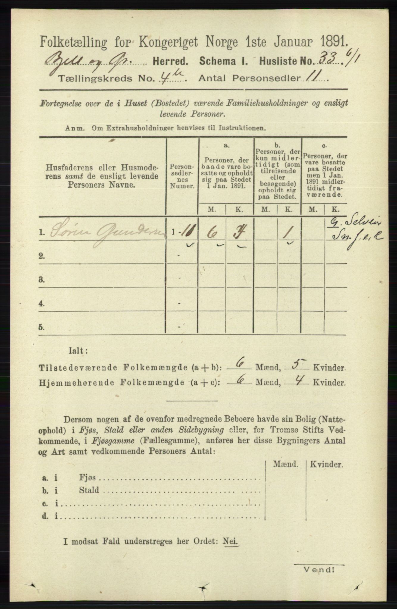 RA, Folketelling 1891 for 1024 Bjelland og Grindheim herred, 1891, s. 2060