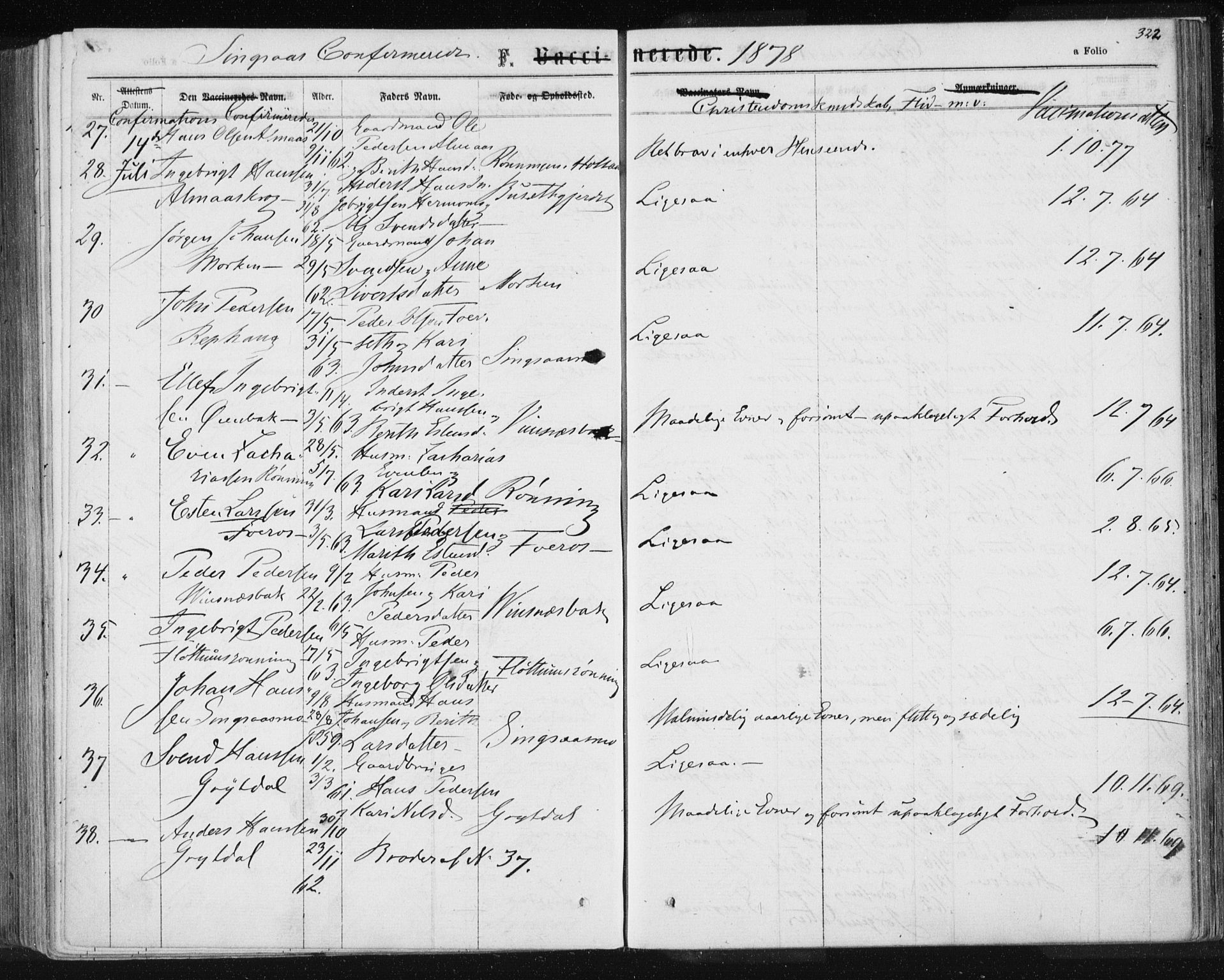 Ministerialprotokoller, klokkerbøker og fødselsregistre - Sør-Trøndelag, AV/SAT-A-1456/685/L0970: Ministerialbok nr. 685A08 /2, 1870-1878, s. 322