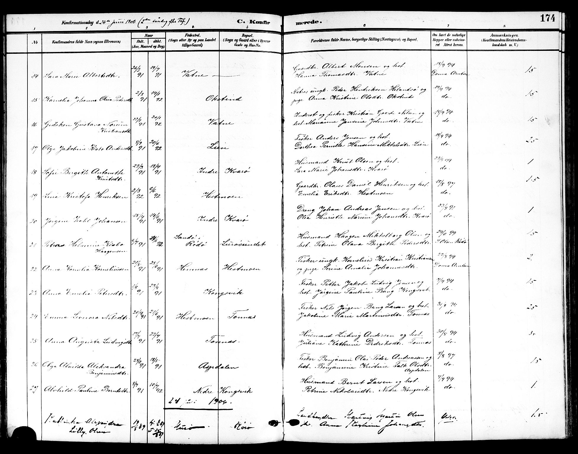 Ministerialprotokoller, klokkerbøker og fødselsregistre - Nordland, SAT/A-1459/839/L0569: Ministerialbok nr. 839A06, 1903-1922, s. 174