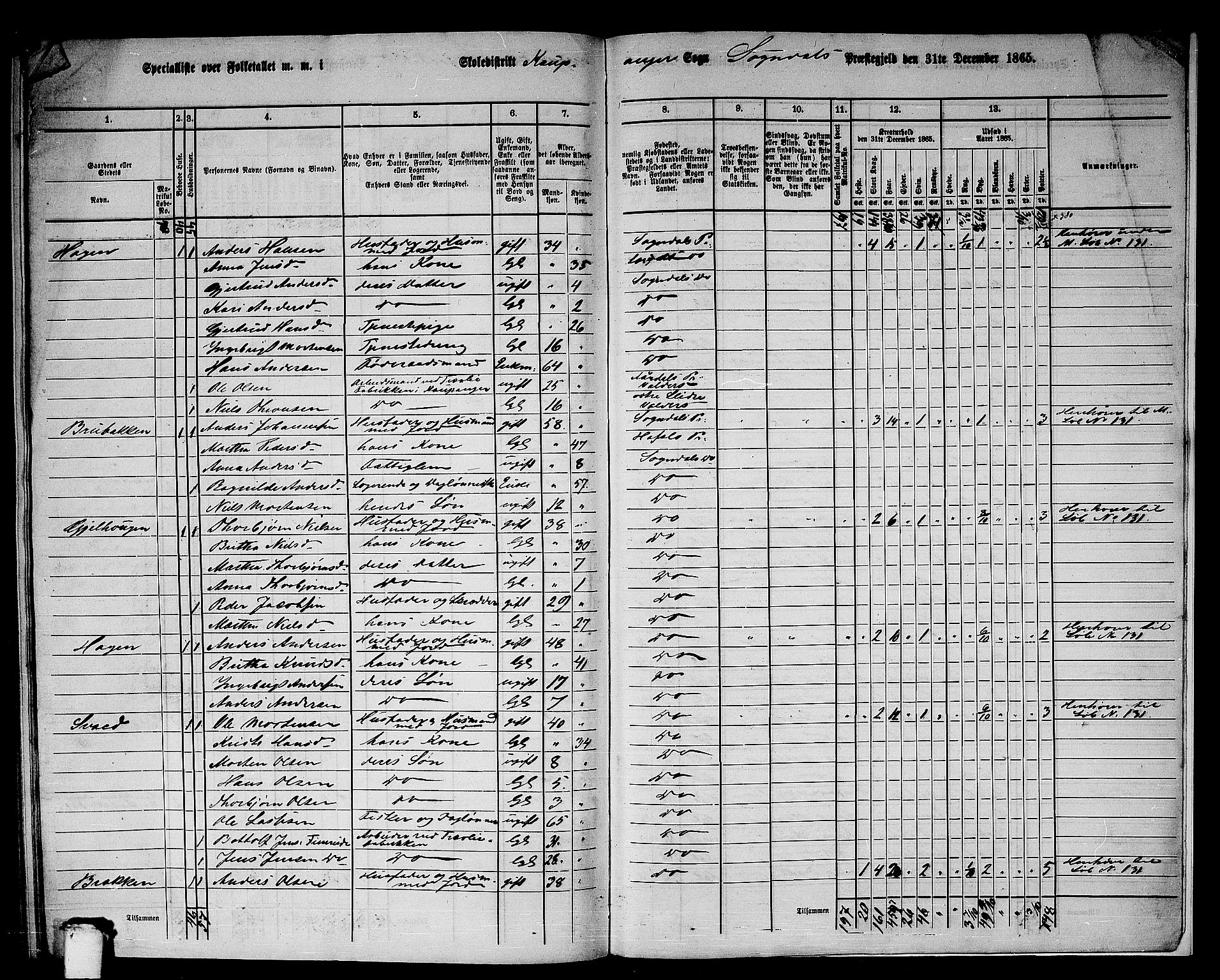 RA, Folketelling 1865 for 1420P Sogndal prestegjeld, 1865, s. 180