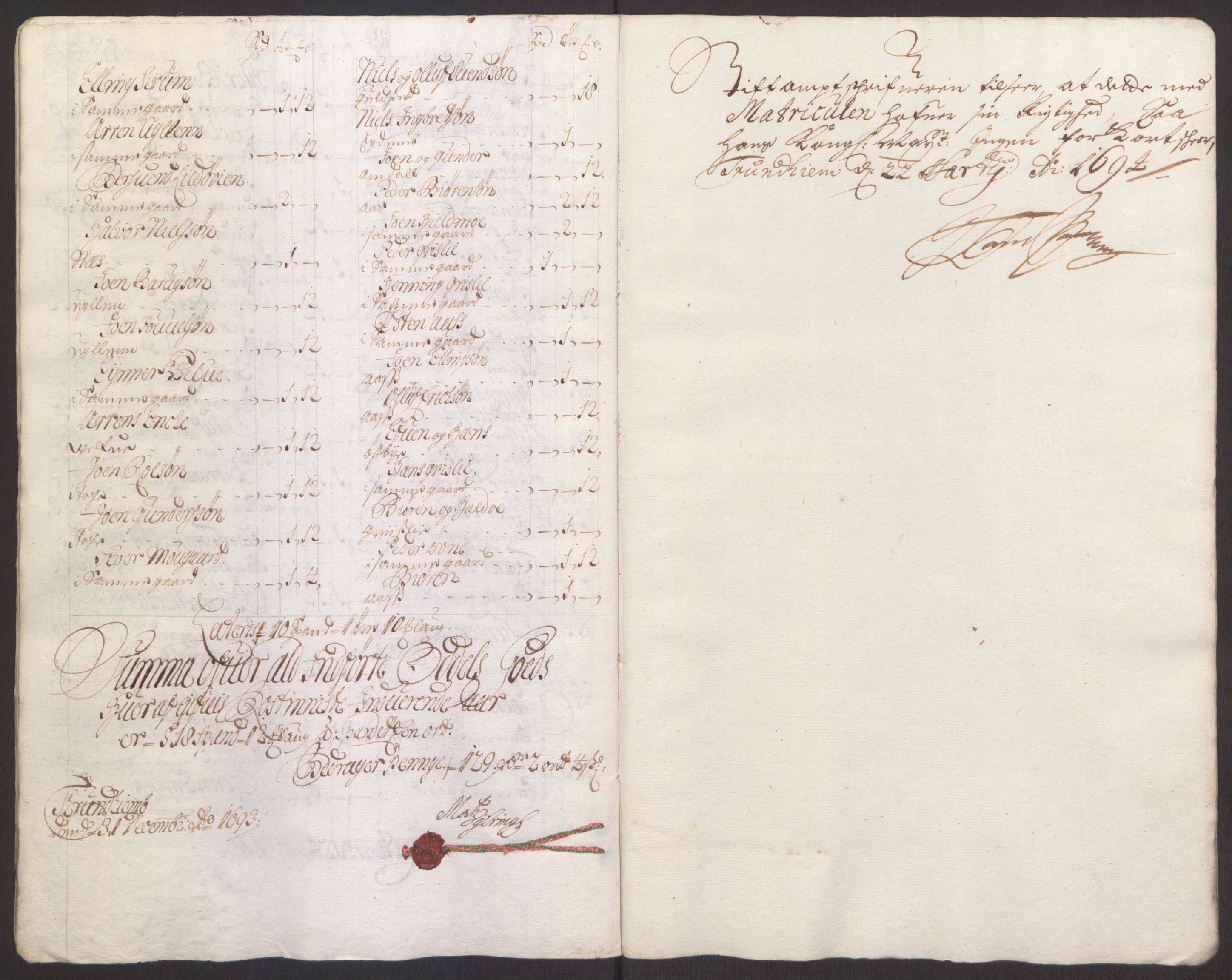 Rentekammeret inntil 1814, Reviderte regnskaper, Fogderegnskap, RA/EA-4092/R61/L4104: Fogderegnskap Strinda og Selbu, 1693-1694, s. 103