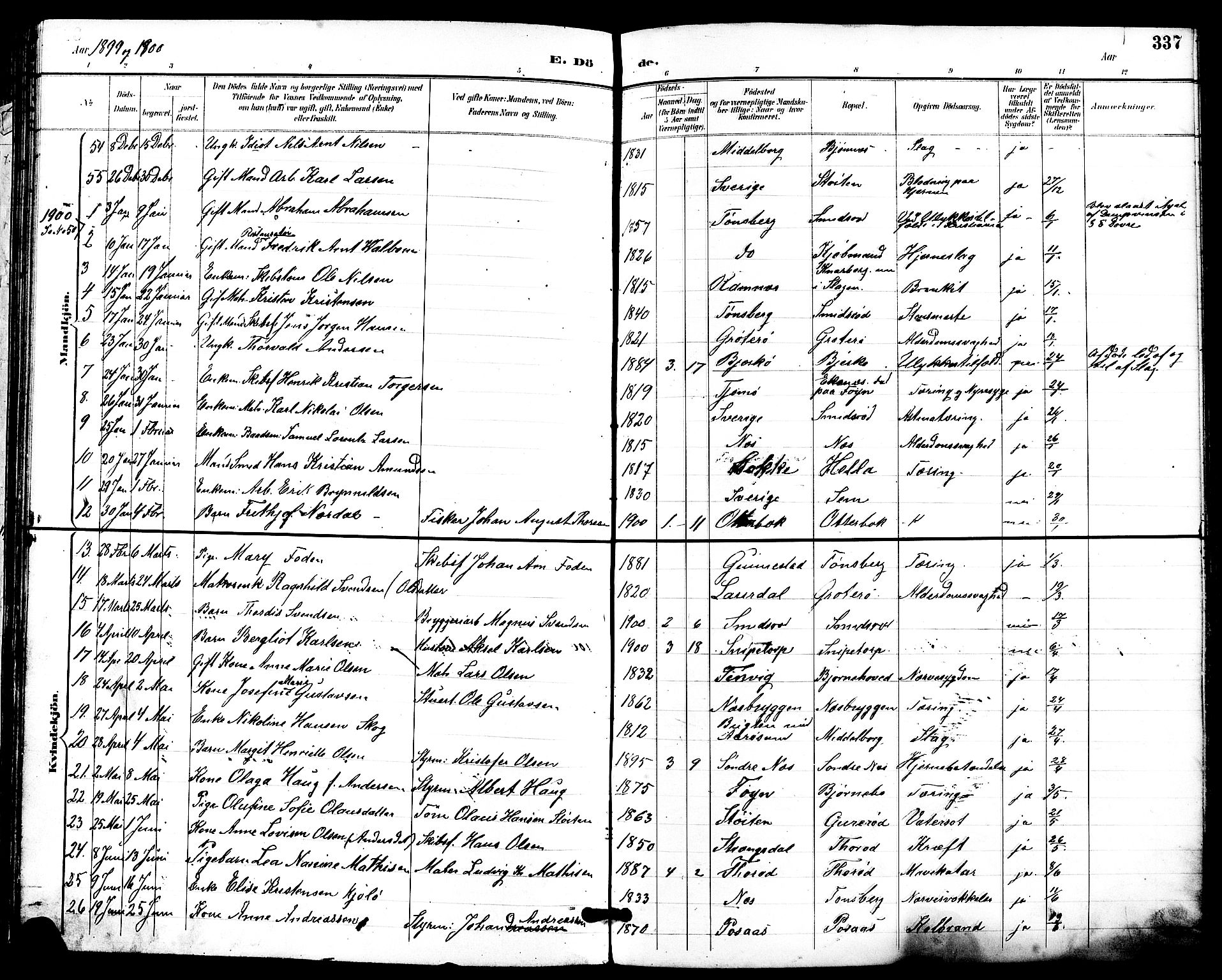 Nøtterøy kirkebøker, AV/SAKO-A-354/G/Ga/L0004: Klokkerbok nr. I 4, 1894-1909, s. 337
