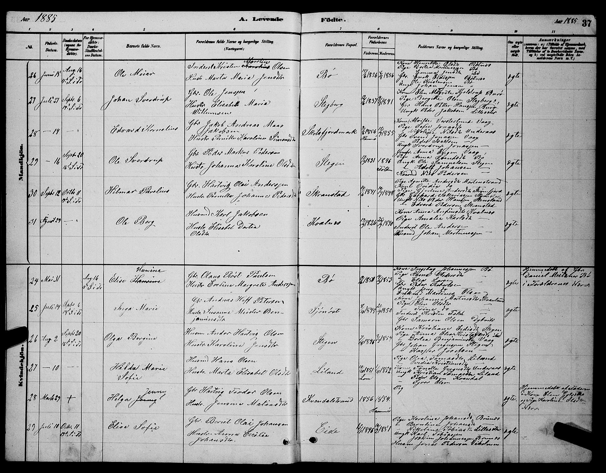 Ministerialprotokoller, klokkerbøker og fødselsregistre - Nordland, AV/SAT-A-1459/855/L0816: Klokkerbok nr. 855C05, 1879-1894, s. 37