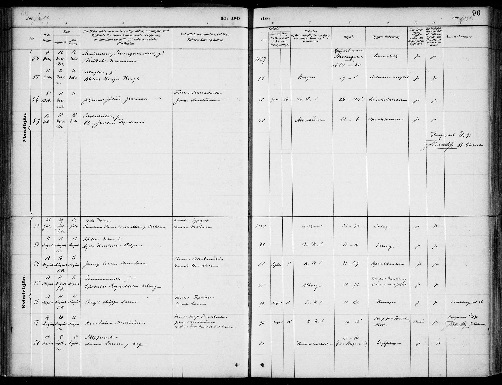 Korskirken sokneprestembete, AV/SAB-A-76101/H/Hab: Klokkerbok nr. E 4, 1884-1910, s. 96