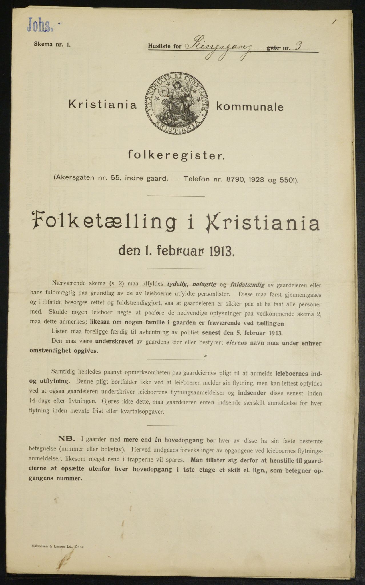 OBA, Kommunal folketelling 1.2.1913 for Kristiania, 1913, s. 83192