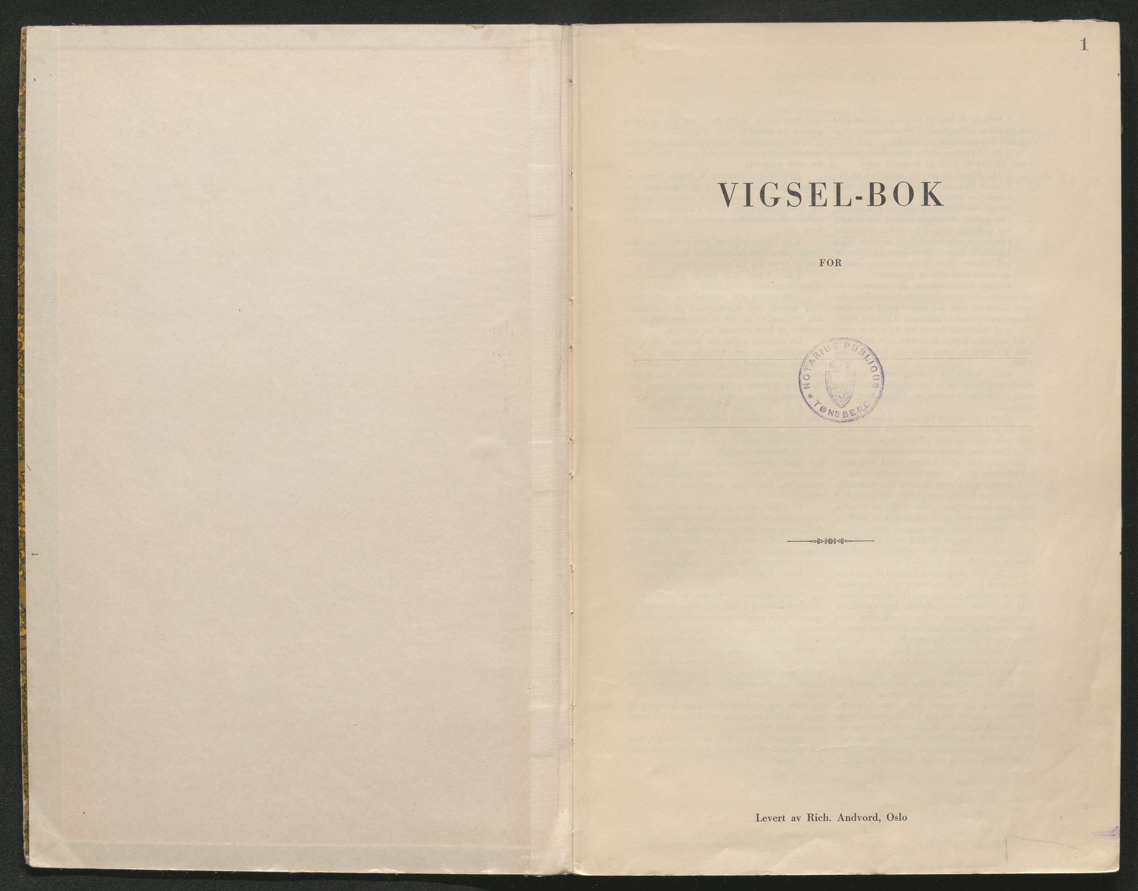 Tønsberg sorenskriveri, SAKO/A-130/L/Lb/L0005: Vigselprotokoll, 1943-1945, s. 1