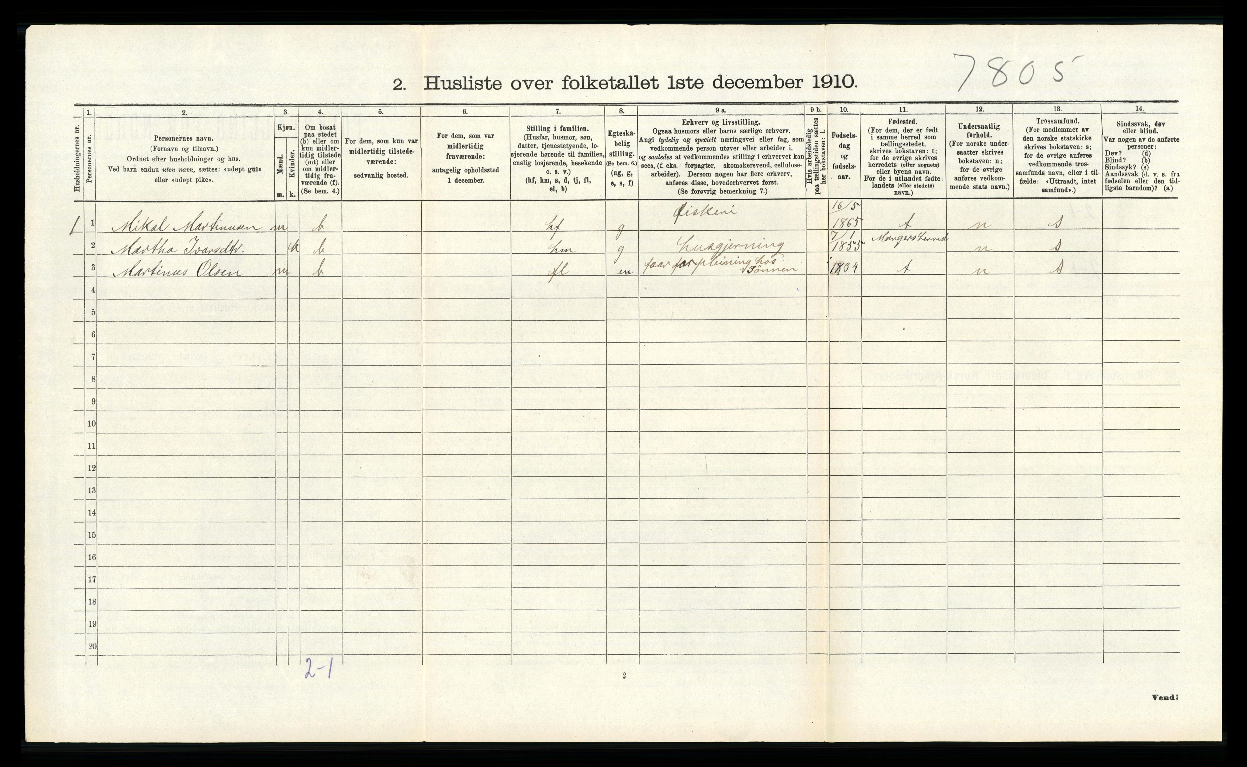 RA, Folketelling 1910 for 1264 Austrheim herred, 1910, s. 415