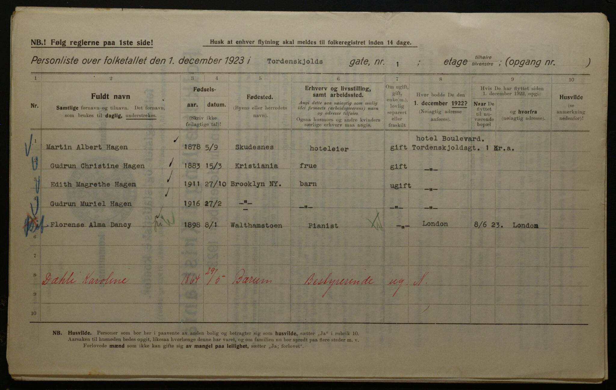 OBA, Kommunal folketelling 1.12.1923 for Kristiania, 1923, s. 125508