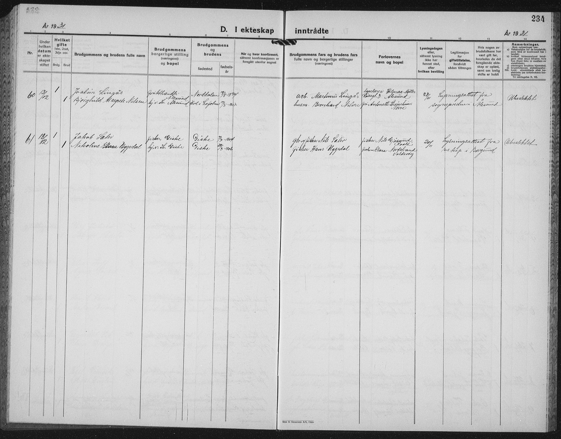 Ministerialprotokoller, klokkerbøker og fødselsregistre - Møre og Romsdal, AV/SAT-A-1454/528/L0436: Klokkerbok nr. 528C17, 1927-1939, s. 234