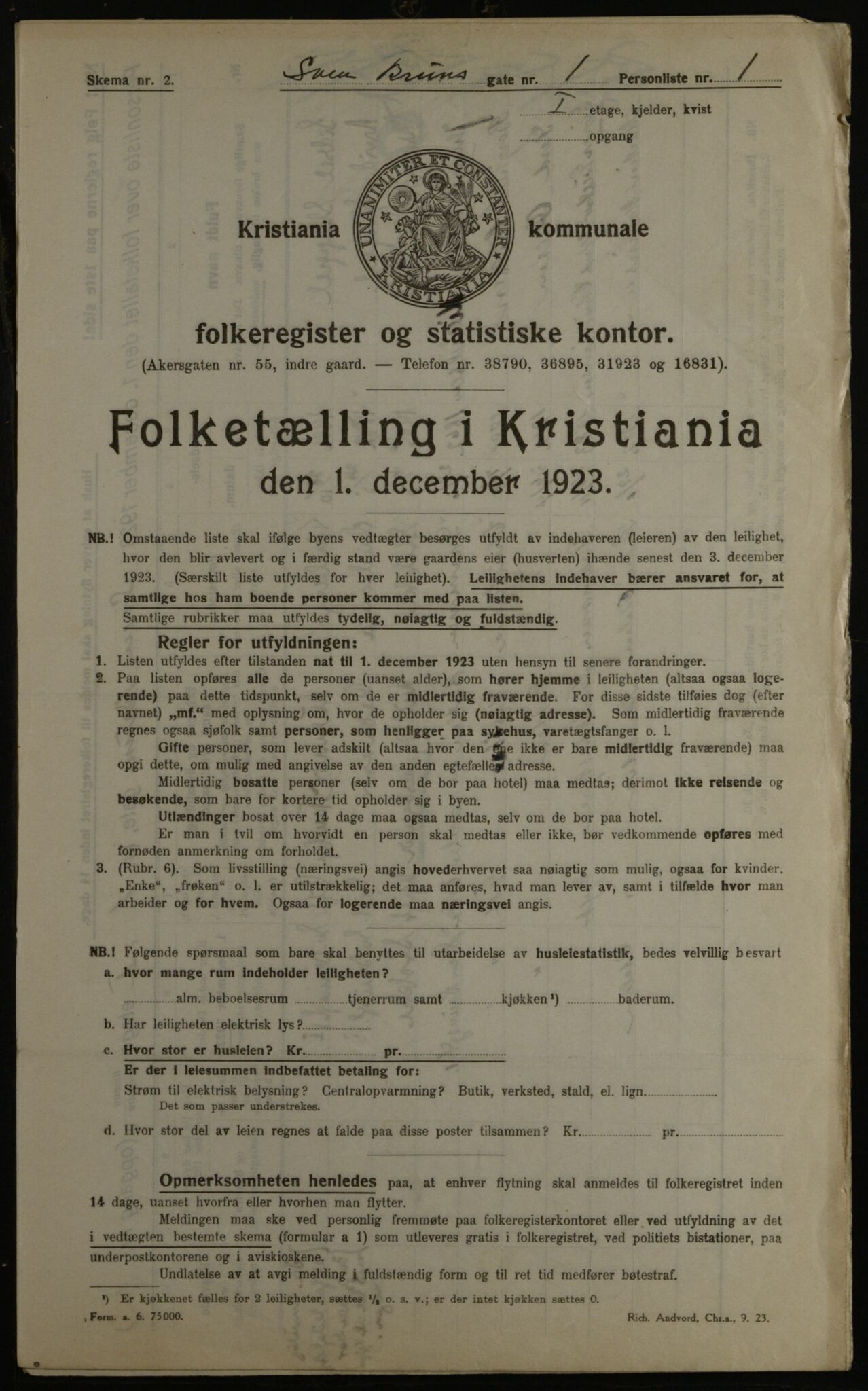 OBA, Kommunal folketelling 1.12.1923 for Kristiania, 1923, s. 116143