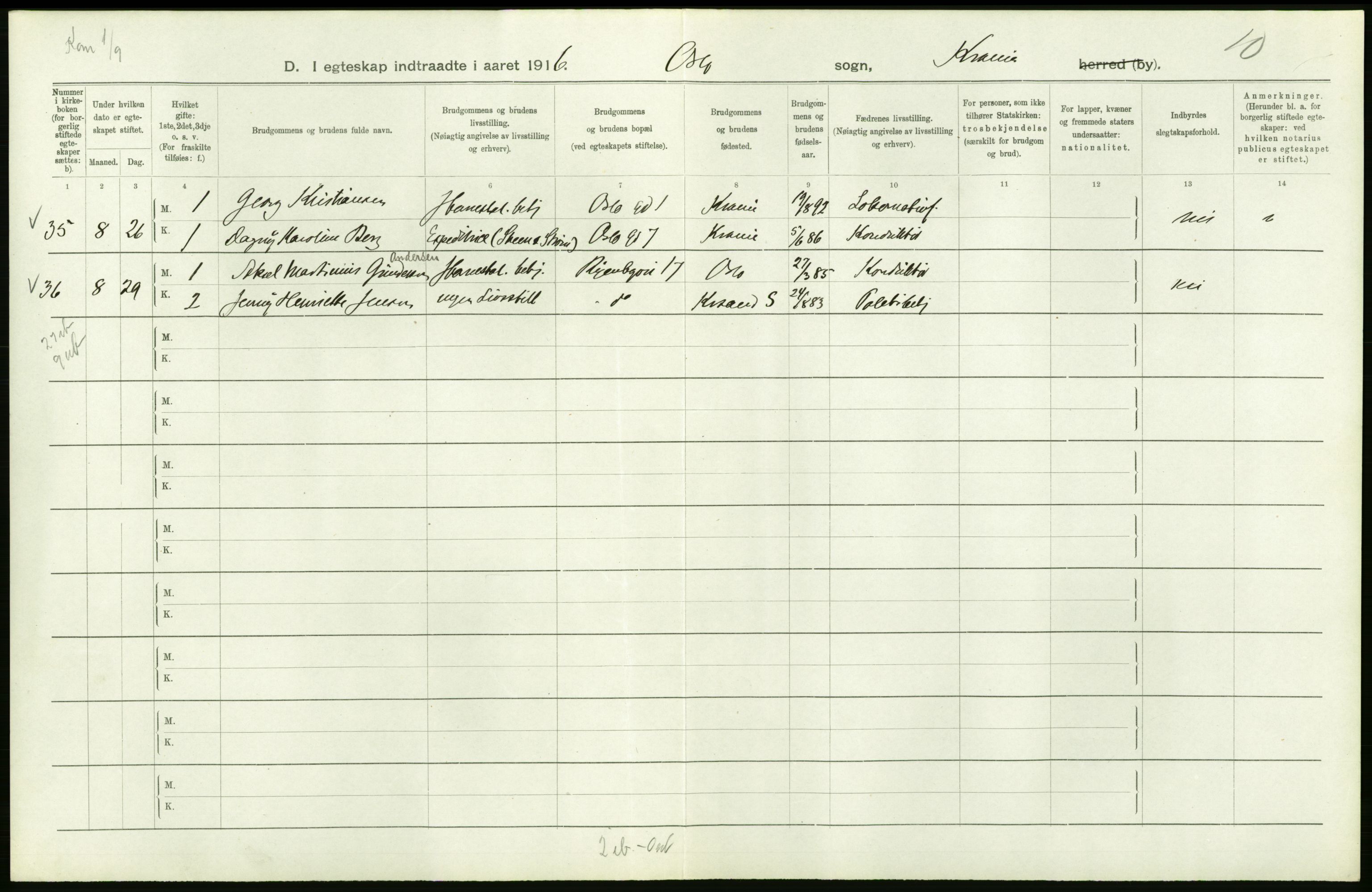 Statistisk sentralbyrå, Sosiodemografiske emner, Befolkning, RA/S-2228/D/Df/Dfb/Dfbf/L0008: Kristiania: Gifte, 1916, s. 844