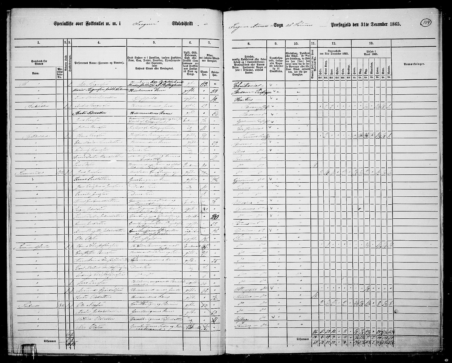 RA, Folketelling 1865 for 0226P Sørum prestegjeld, 1865, s. 124