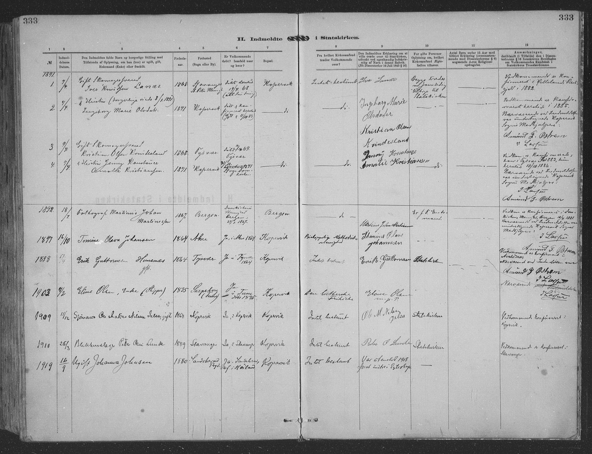 Kopervik sokneprestkontor, AV/SAST-A-101850/H/Ha/Haa/L0001: Ministerialbok nr. A 1, 1880-1919, s. 333