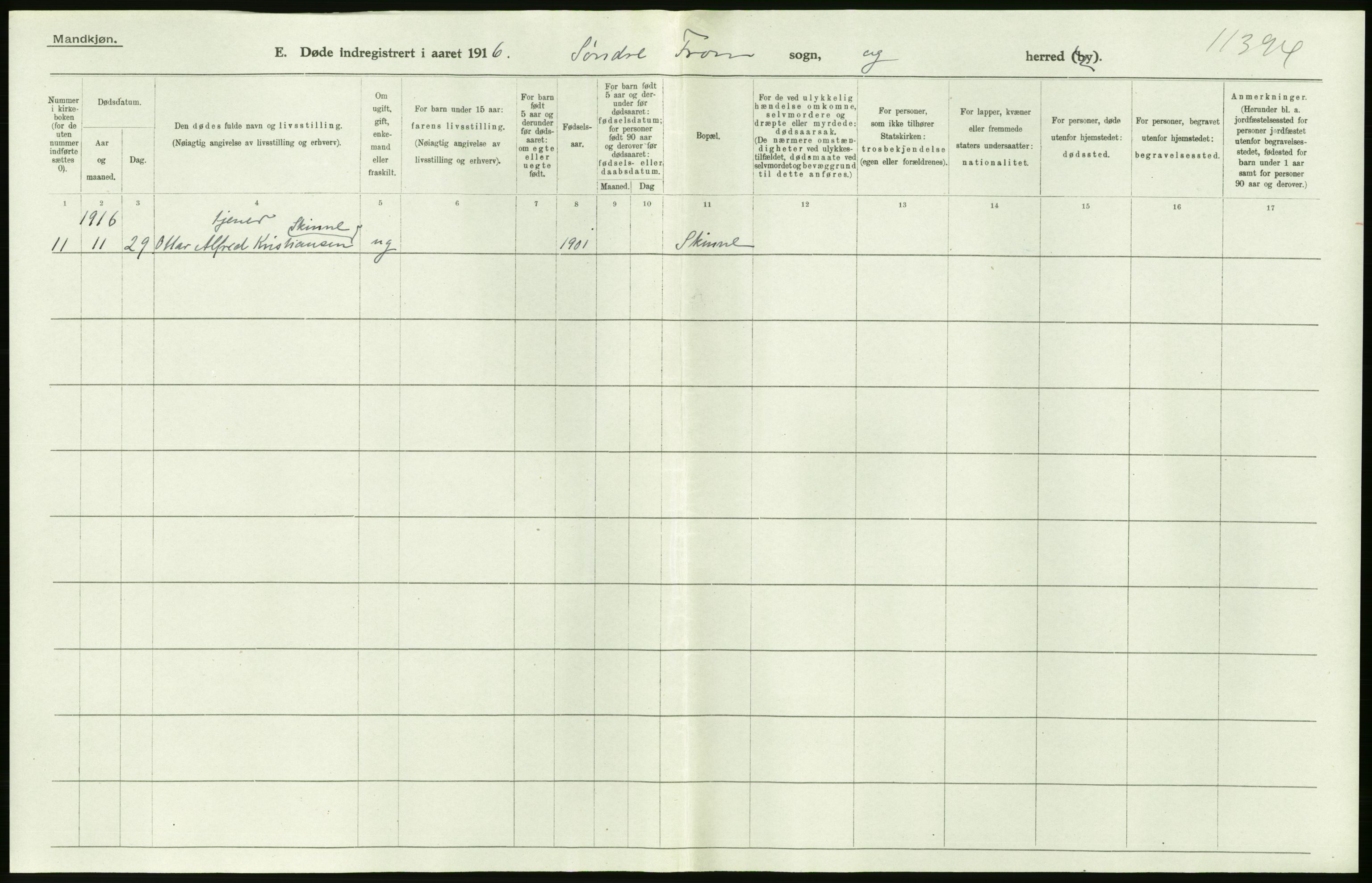 Statistisk sentralbyrå, Sosiodemografiske emner, Befolkning, AV/RA-S-2228/D/Df/Dfb/Dfbf/L0016: Kristians amt: Døde. Bygder og byer., 1916, s. 48