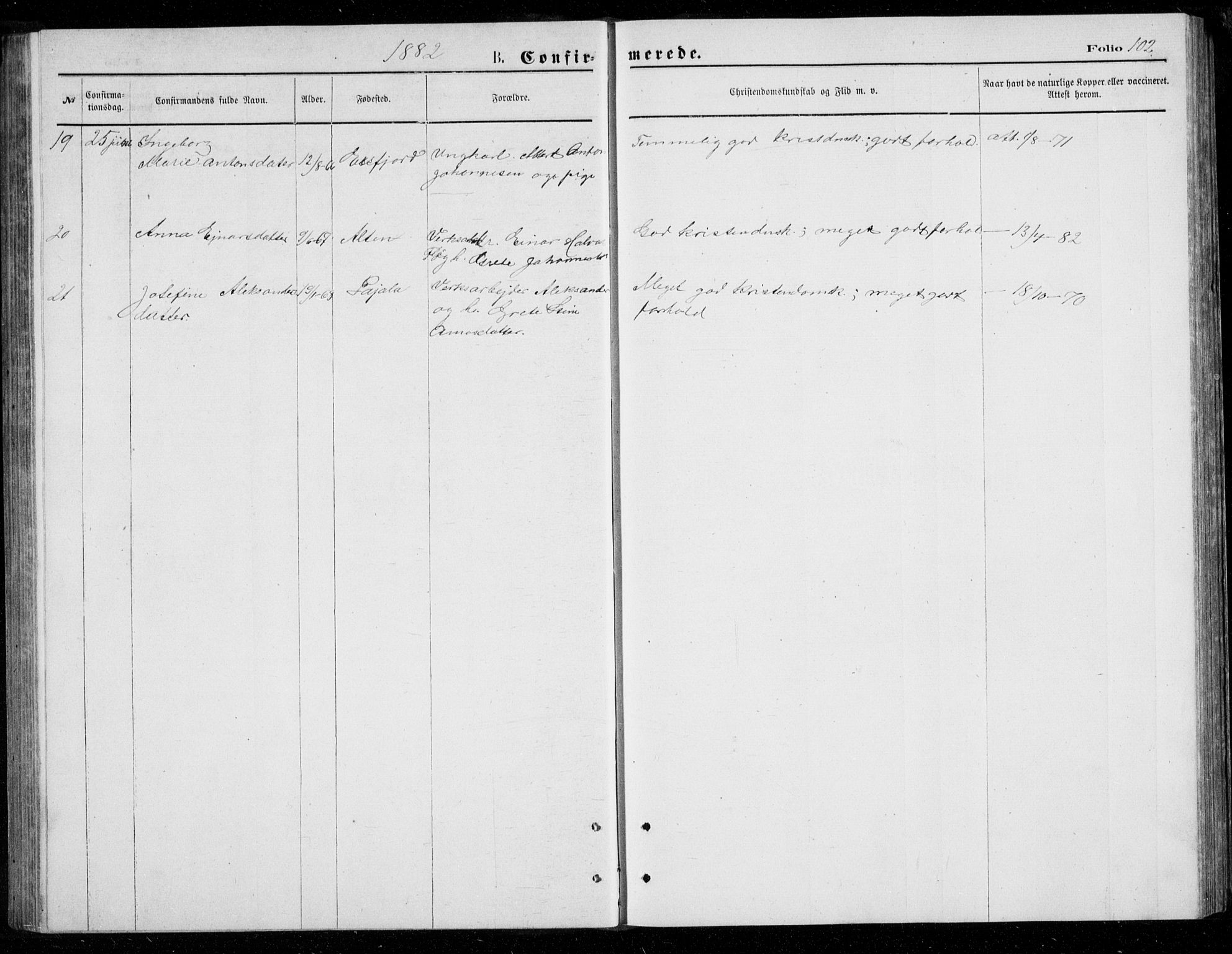 Berg sokneprestkontor, AV/SATØ-S-1318/G/Ga/Gab/L0003klokker: Klokkerbok nr. 3, 1874-1886, s. 102