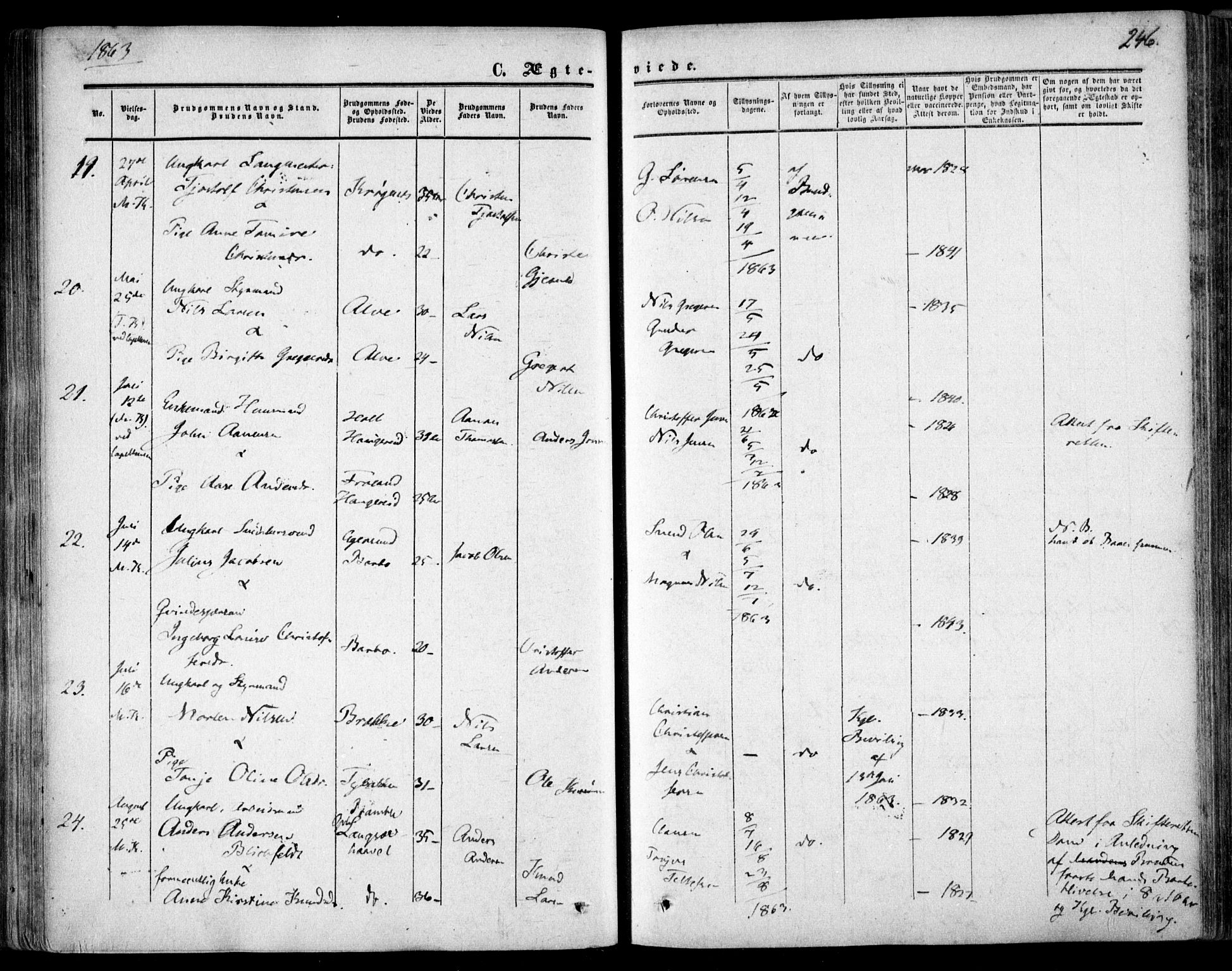 Tromøy sokneprestkontor, AV/SAK-1111-0041/F/Fa/L0006: Ministerialbok nr. A 6, 1855-1863, s. 246