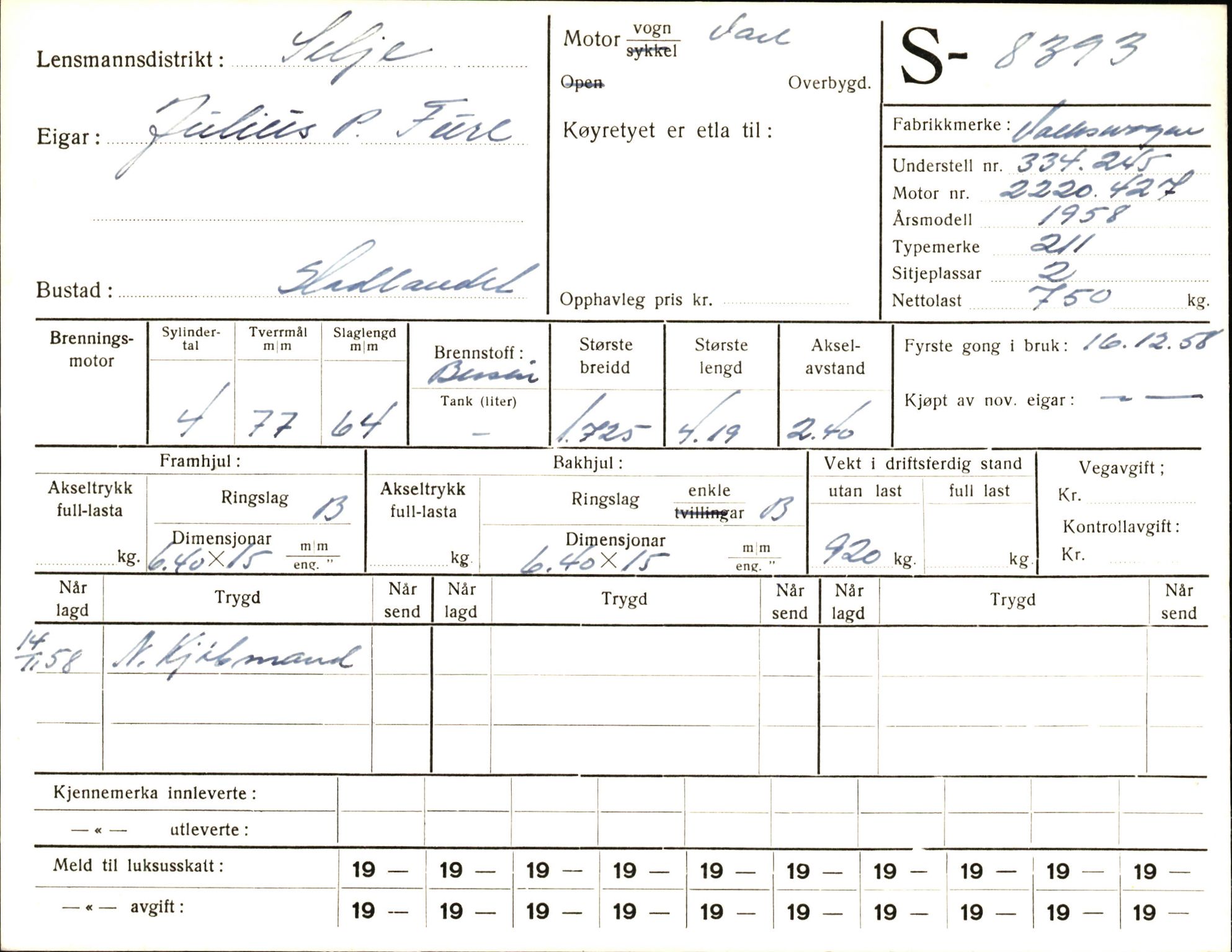 Statens vegvesen, Sogn og Fjordane vegkontor, AV/SAB-A-5301/4/F/L0006: Registerkort utmeldte Fjordane S8300-9500, 1930-1961, s. 150