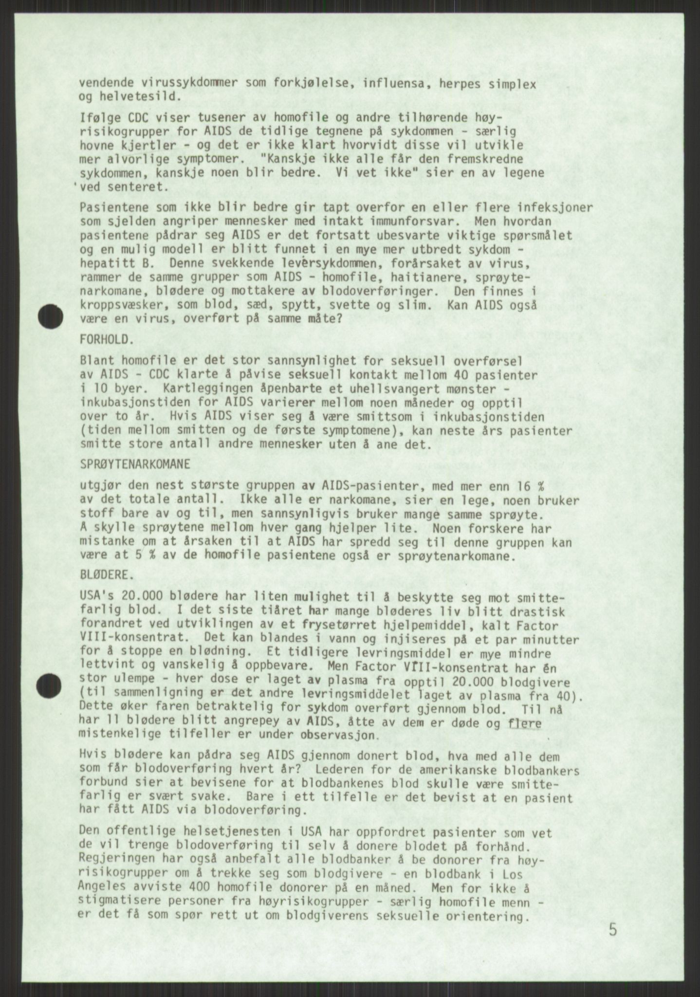 Det Norske Forbundet av 1948/Landsforeningen for Lesbisk og Homofil Frigjøring, AV/RA-PA-1216/D/Db/L0001: Aids, 1983-1987, s. 109