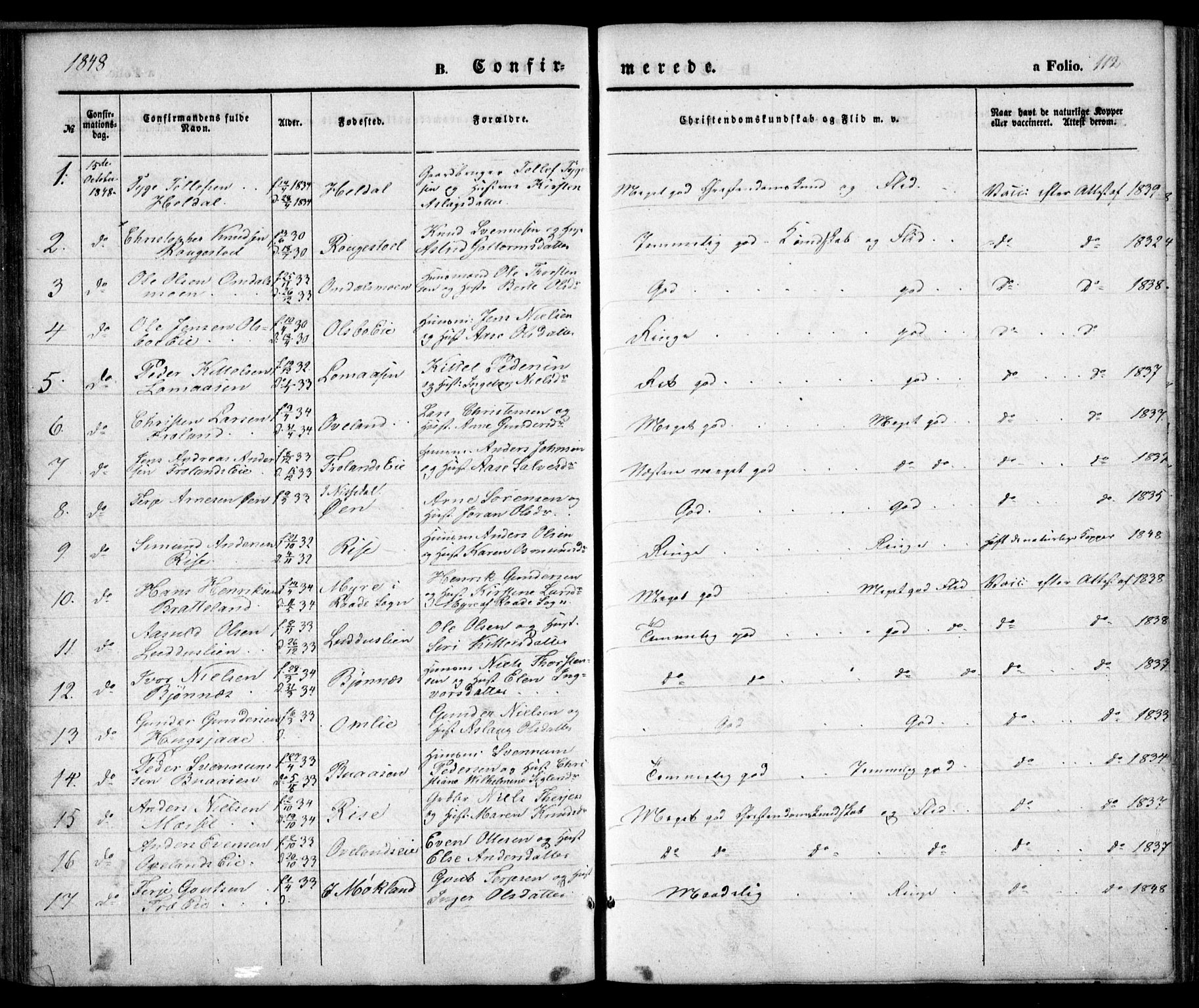 Froland sokneprestkontor, AV/SAK-1111-0013/F/Fa/L0002: Ministerialbok nr. A 2, 1845-1863, s. 112