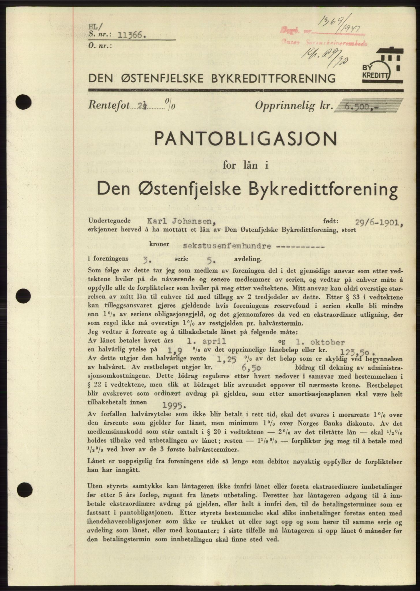 Onsøy sorenskriveri, SAO/A-10474/G/Ga/Gac/L0006: Pantebok nr. B 12-6, 1947-1948, Dagboknr: 1369/1947