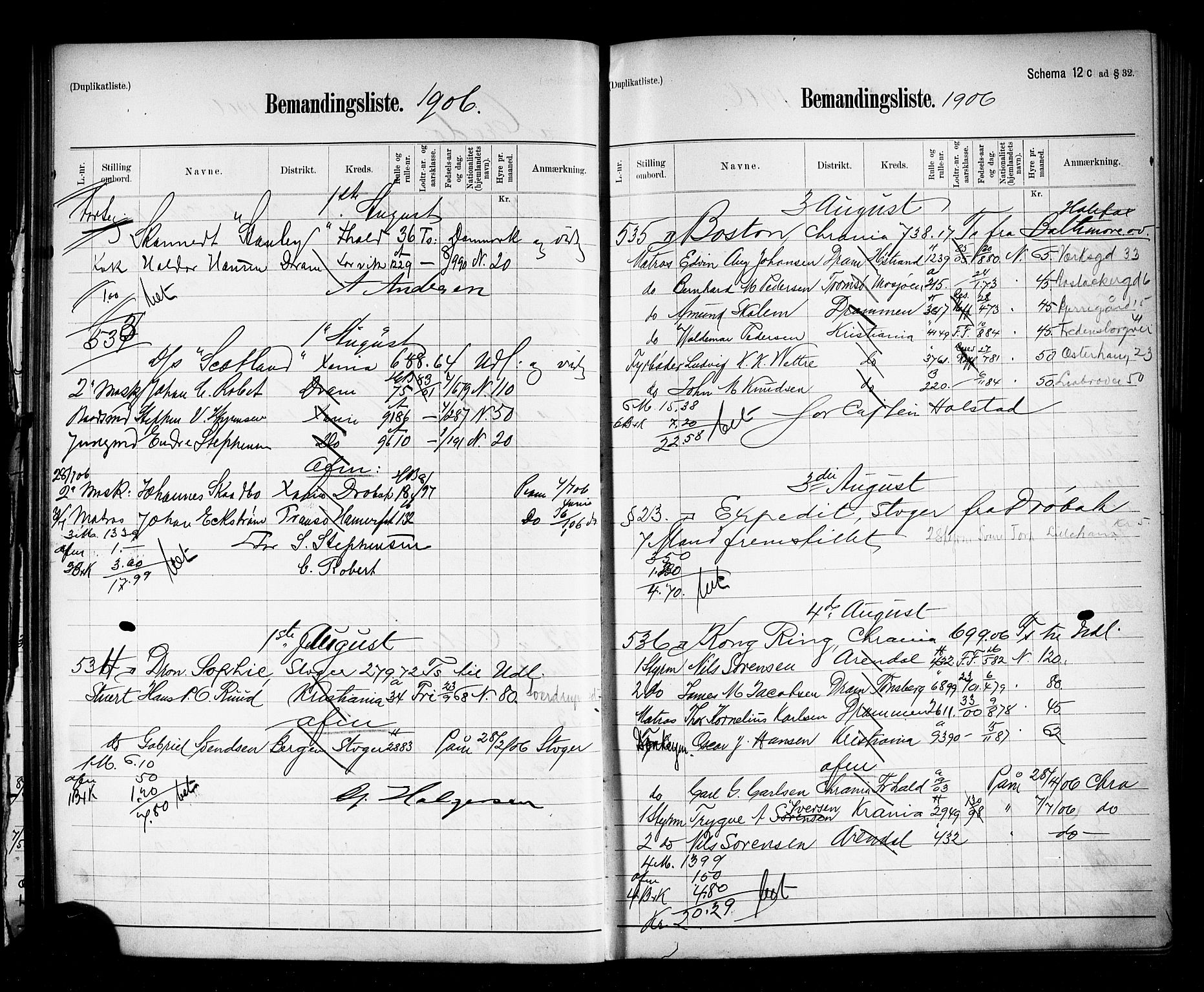 Oslo mønstringskontor, AV/SAO-A-10569g/G/Ga/L0010: Mønstringsjournal, 1906-1907